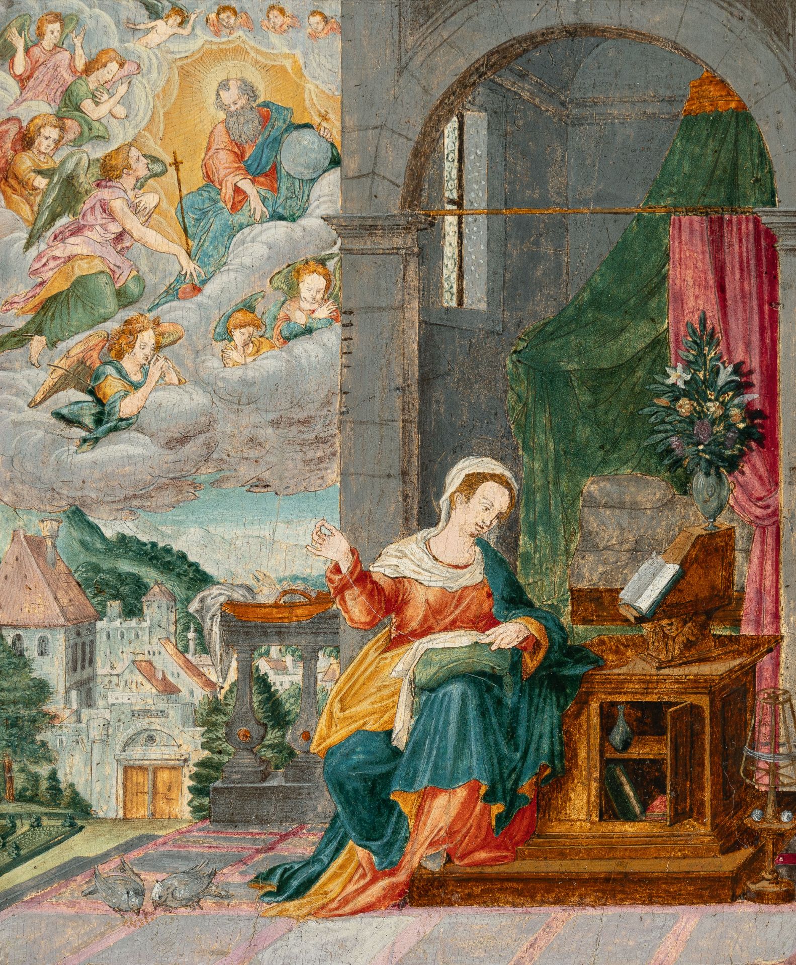 Bayern, God sending the Angel Gabriel to the Virgin Mary.Tempera on panel, cradled. (Around 1590/ - Image 2 of 4