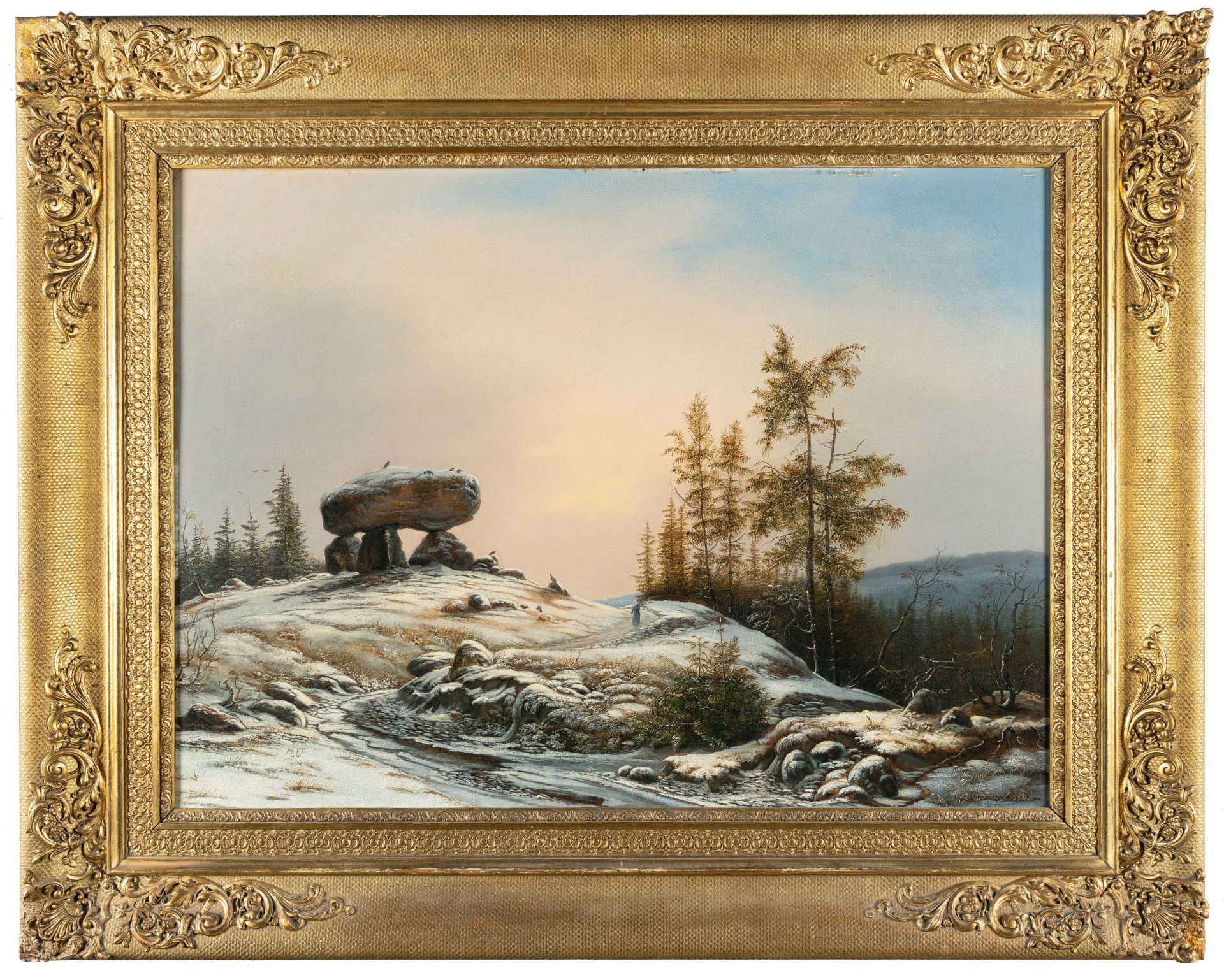 Frederik Michael Ernst Fabritius De Tengnagel, Winter landscape with ancient burial mounds.Oil on - Image 4 of 4