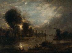 Aert van der Neer (Zugeschrieben) (1603 – 1677) – Holländische Flusslandschaft bei Mondschein