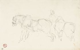 Henri De Toulouse-Lautrec (1864 Albi - Schloss Malromé 1901) – Zwei gesattelte Pferde