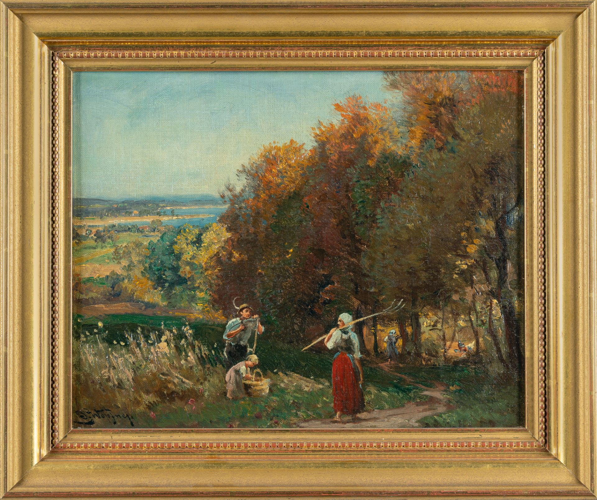 Josef Wopfner, Mower on the banks of the Chiemsee.Oil on canvas, laid down on panel. (After 1900). - Image 4 of 4