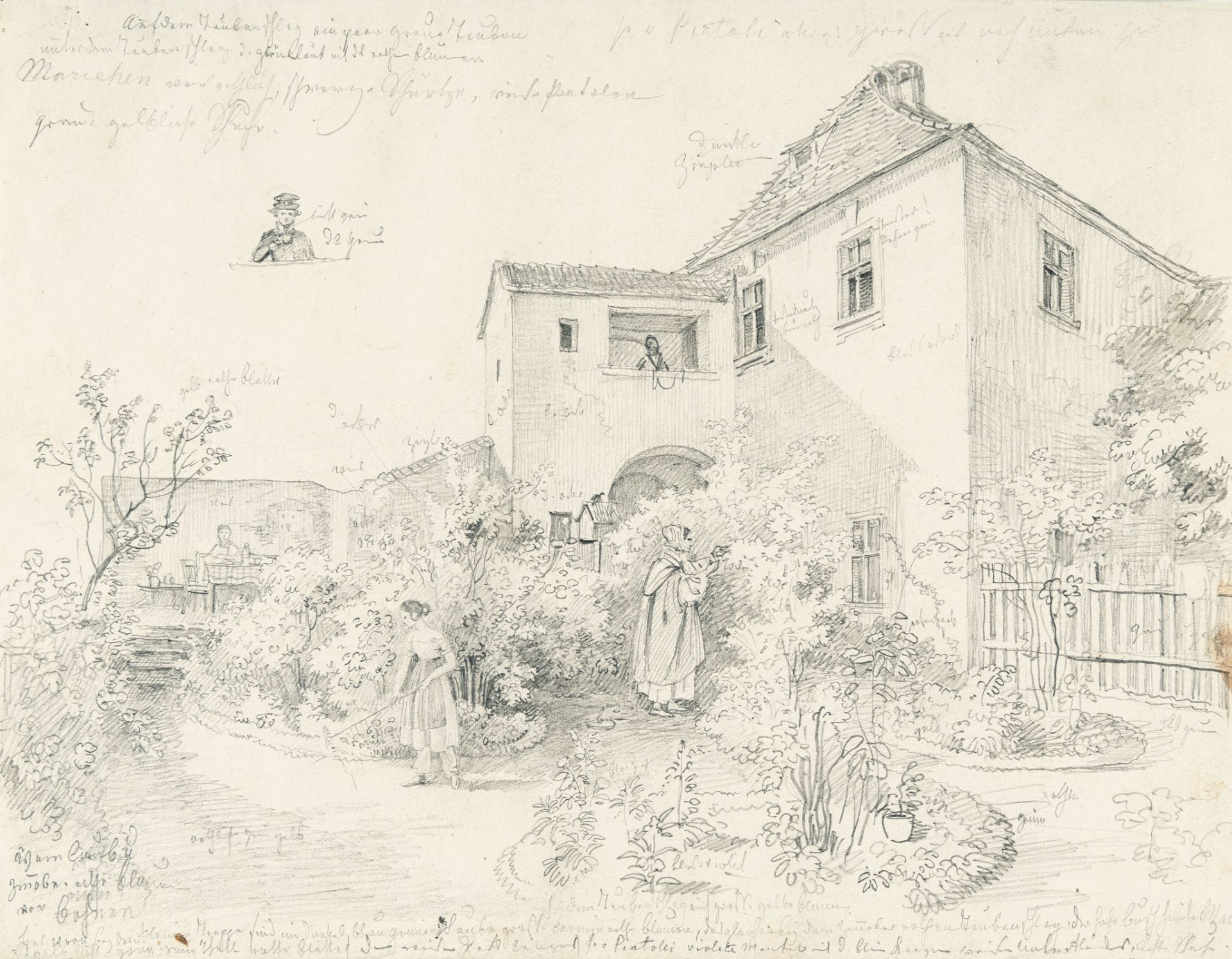 Ludwig Ferdinand von Rayski, Country manor and garden (in Saxony?).Pencil on wove. 20.6 x 26.6 cm.