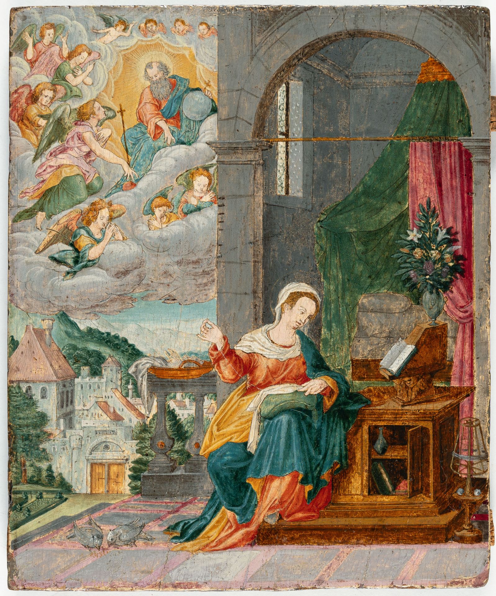 Bayern, God sending the Angel Gabriel to the Virgin Mary.Tempera on panel, cradled. (Around 1590/ - Image 3 of 4