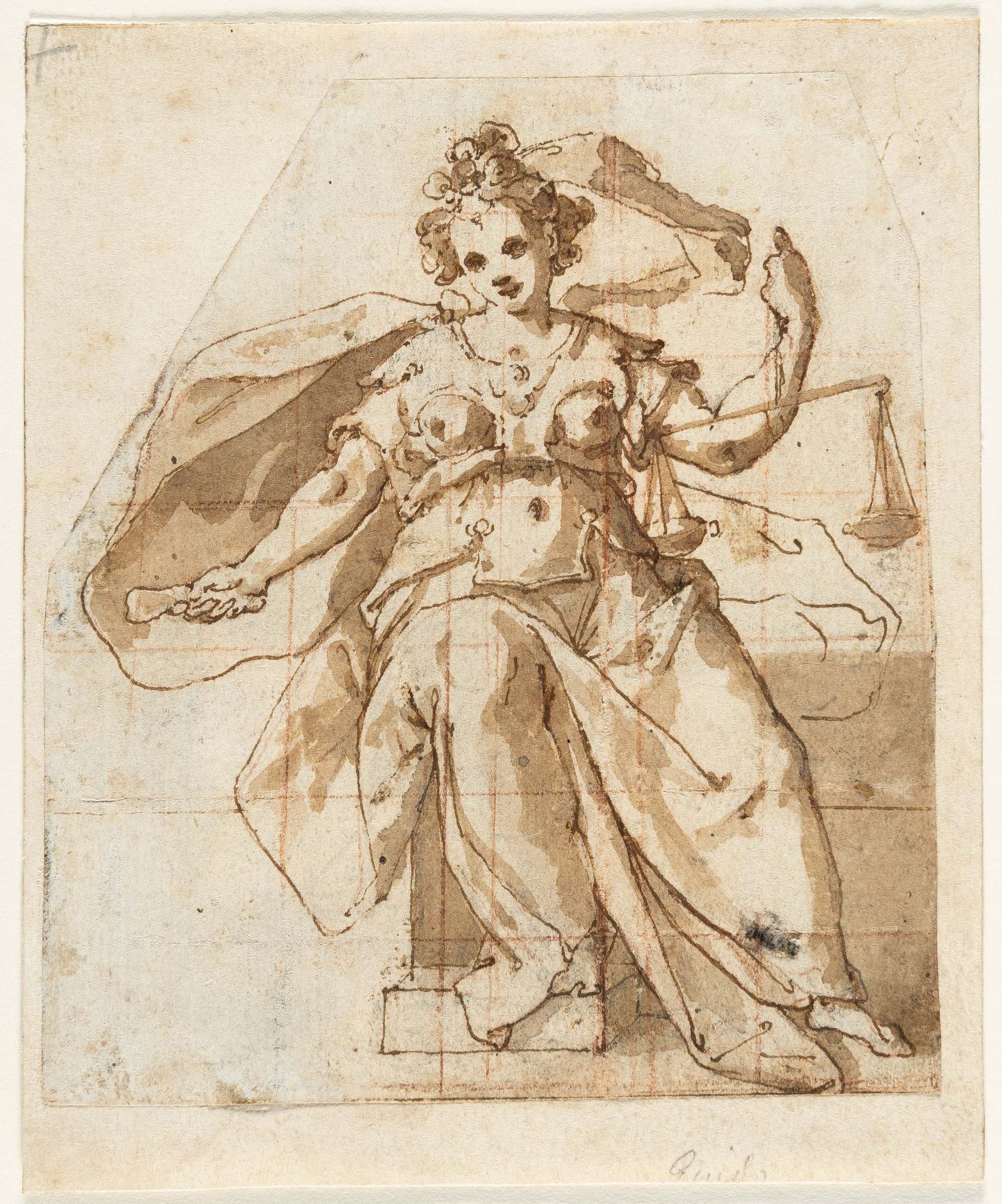 Marco Marchetti, Gen. Marco Da Faenza, Allegory of justice.Pen and brown ink, brown wash over traces - Image 2 of 3