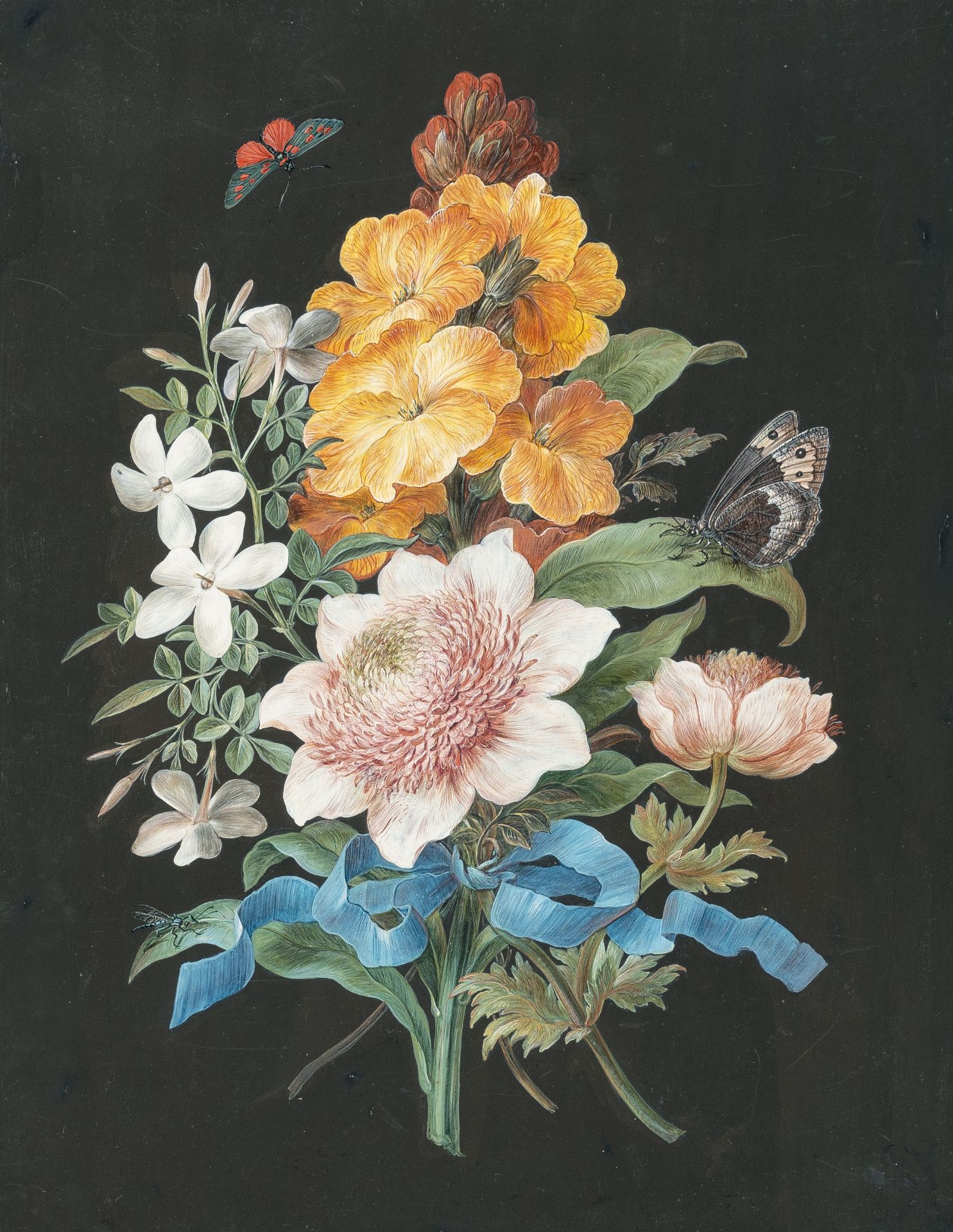 Barbara Regina Dietzsch, Bouquet with peonies, wallflowers and jasmine.Opaque colours, highlighted