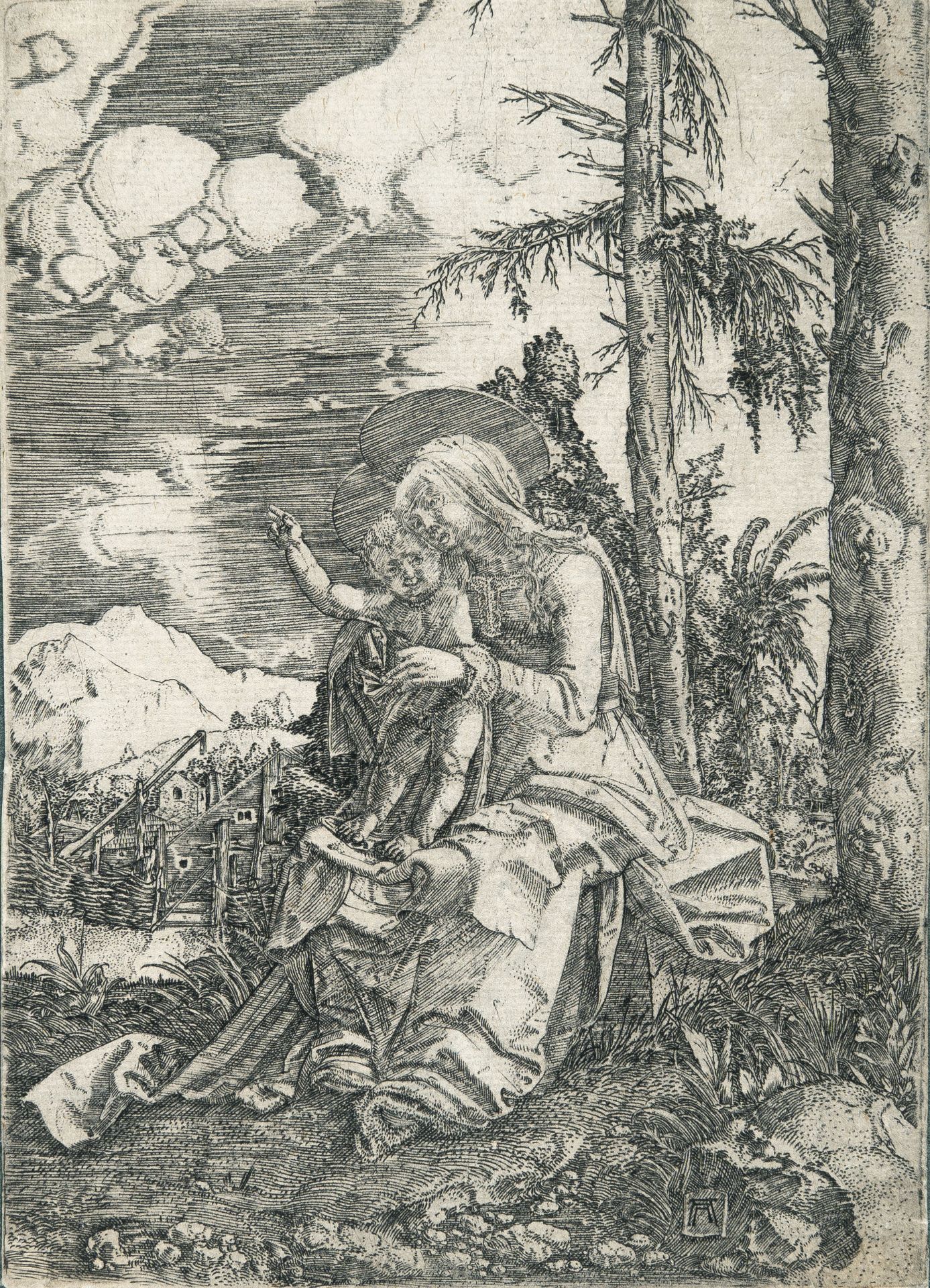 Albrecht Altdorfer, The Virgin with the blessing Christ Child.Engraving on laid paper with watermark