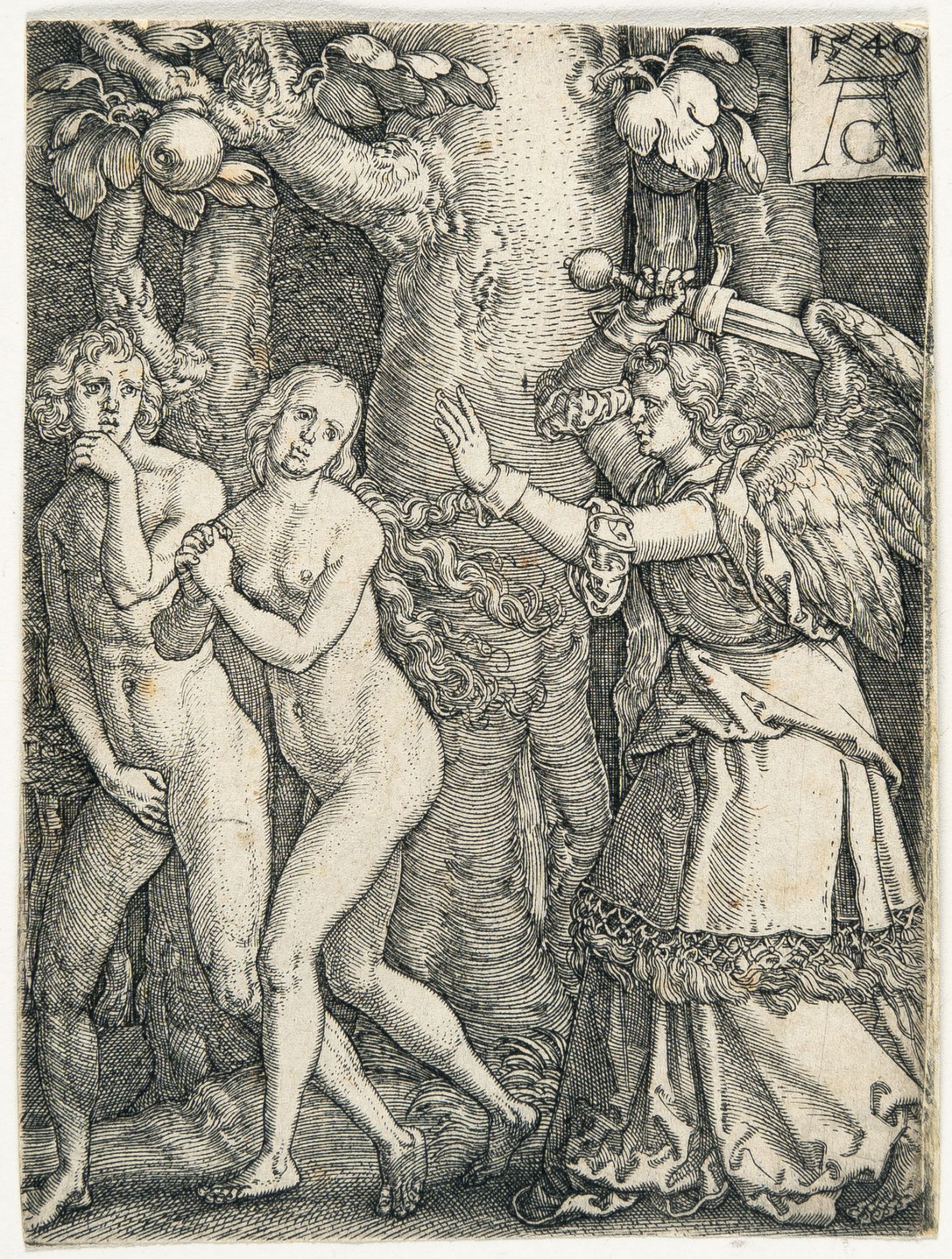 Heinrich Aldegrever, Expulsion from the Paradise.Engraving on laid paper. (1540). 8.6 x 6.5 cm ( - Image 2 of 3