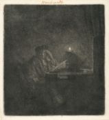 Rembrandt Harmensz. Van Rijn – Der nachdenkliche Student am Tisch bei Kerzenschein