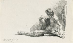 Rembrandt Harmensz. Van Rijn – Männlicher Akt, am Boden sitzend
