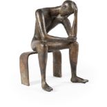 Karl-Heinz Krause, Meditating boy (Pensive figure).Bronze with brown patina. 1964. Height ca. 33 cm.