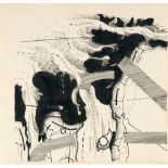 Peter Brüning, Layering of a landscape.Indian ink on wove. (19)66. Ca. 28 x 28.5 cm. Signed and