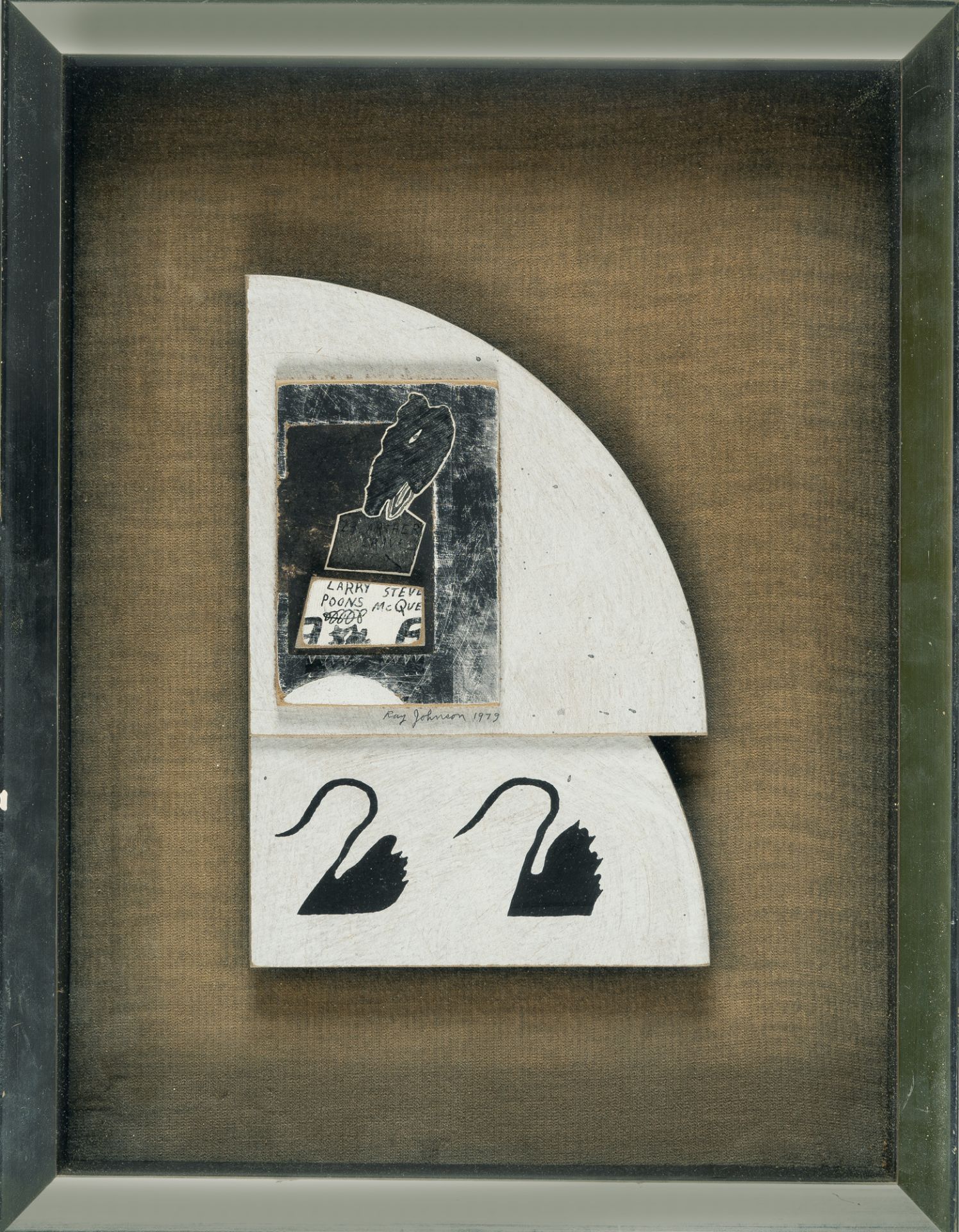Ray Johnson, Larry Poons Steve McQue(en).Collage with firm cardboard, paper, acrylic and Indian - Image 4 of 4