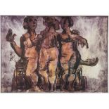 Markus Lüpertz, The Three Graces.Chalk in colours over offset print and etching in colours on firm