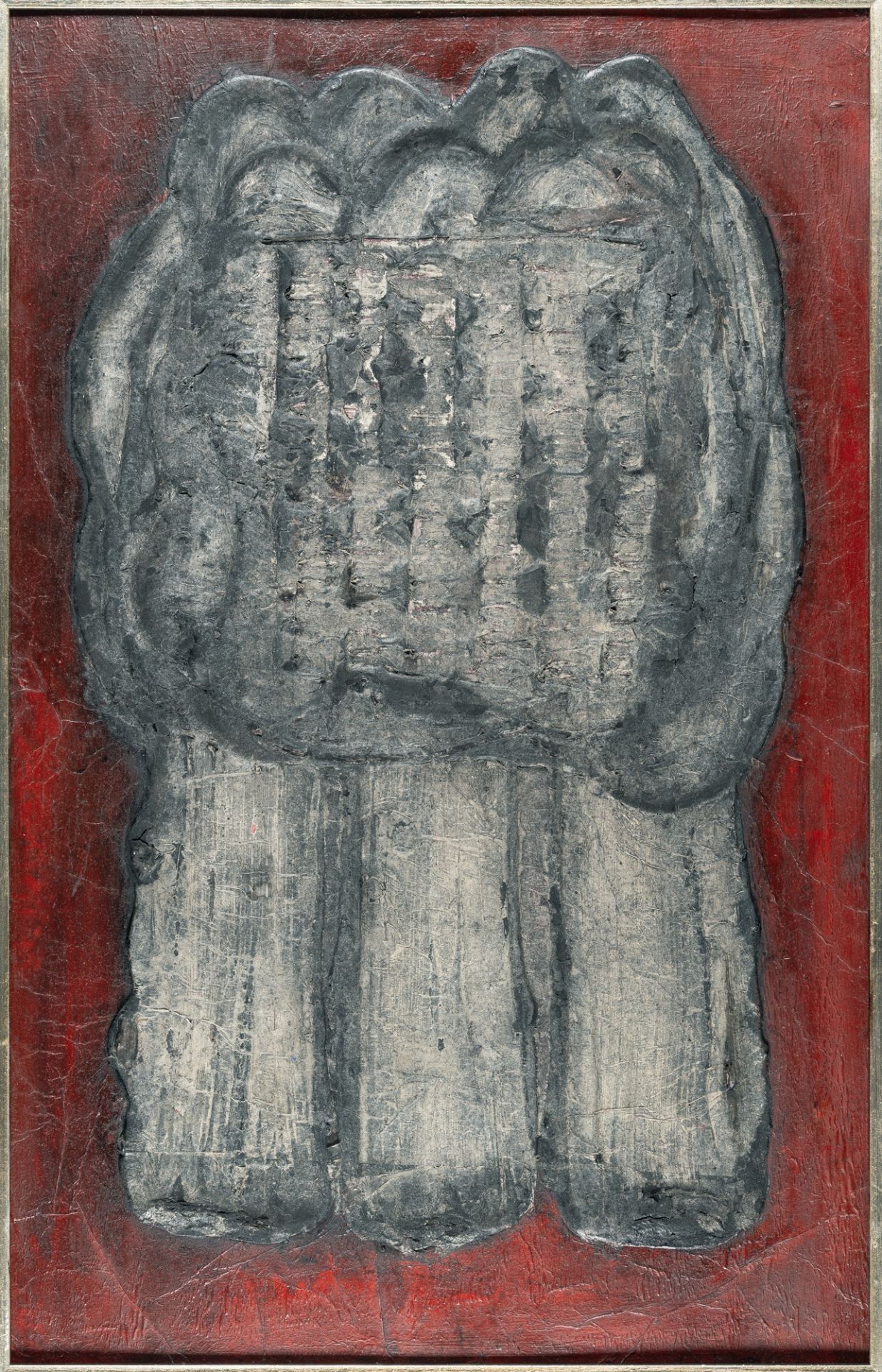 Herbert Zangs, Black expansion on red.Mixed media with acrylic and paper on panel. Ca. 93 x 58.5 x 2 - Image 2 of 4