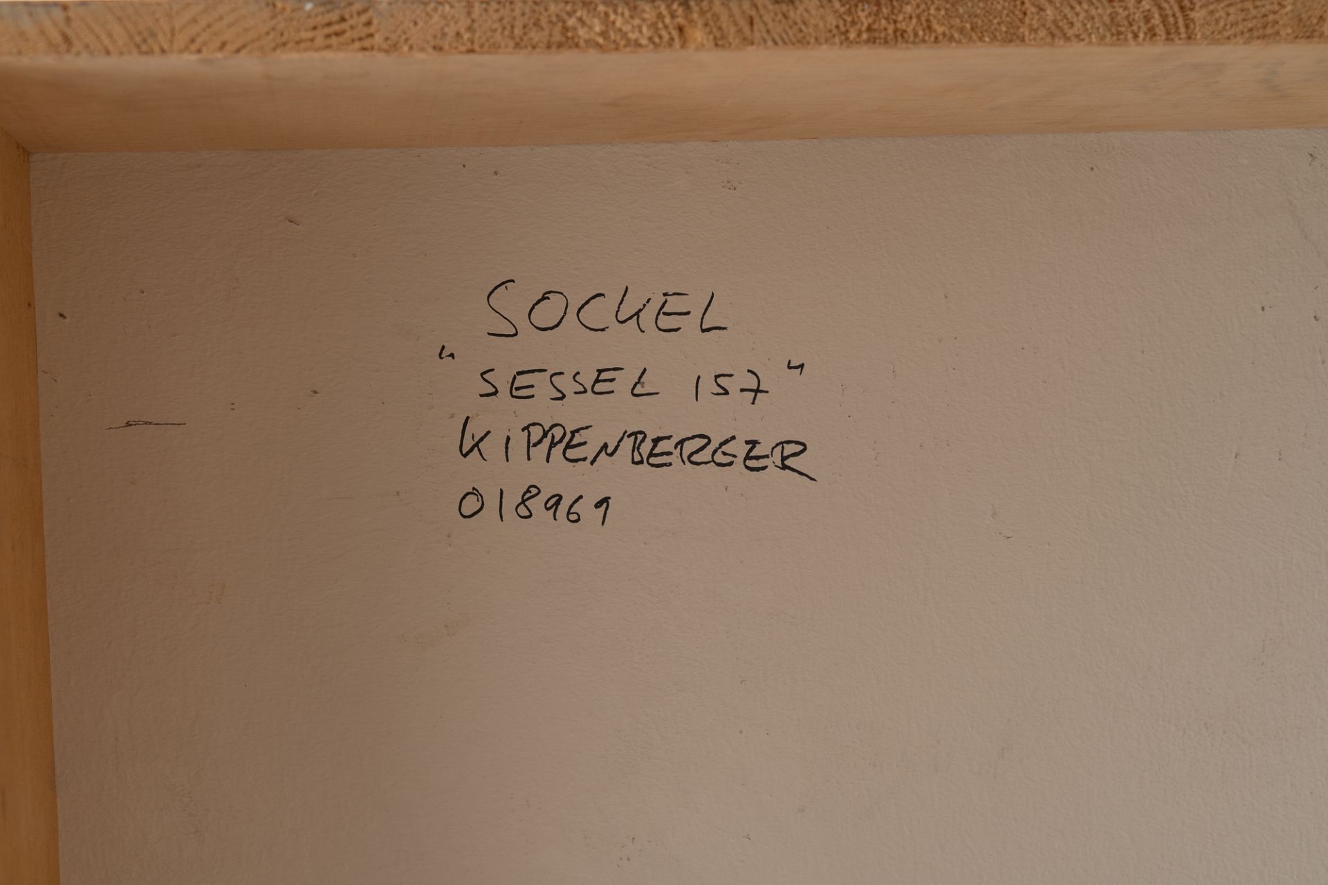 Martin Kippenberger, Untitled (157).Barcelona chair, sticky tape, foil script on wooden plinth. ( - Image 3 of 5