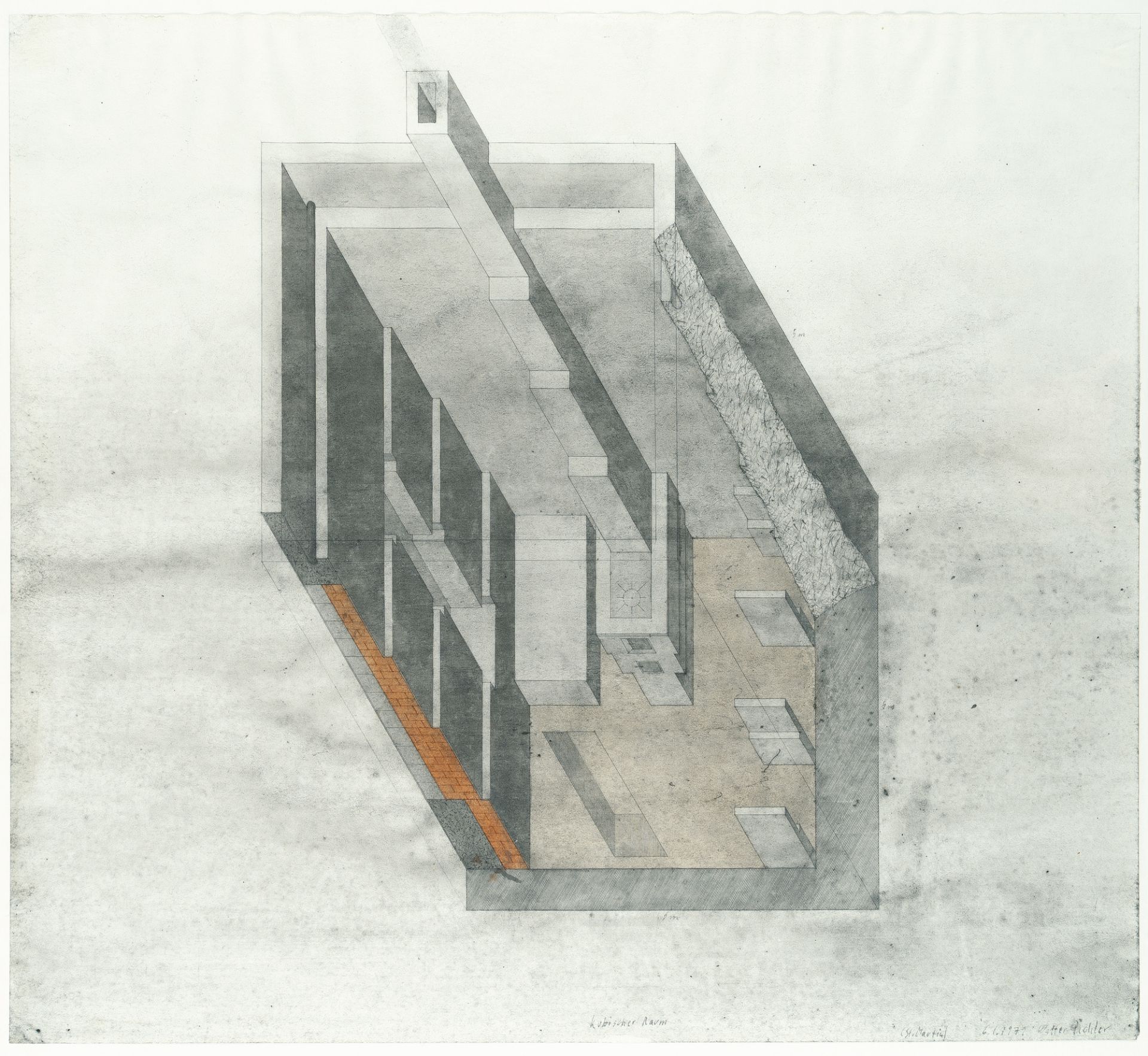 Walter Pichler, 3 Bll.: „Fasade“ – „Kubischer Raum (Schnitt)“ – „Kubischer Raum“ (3 sheets: "Facade" - Image 4 of 5