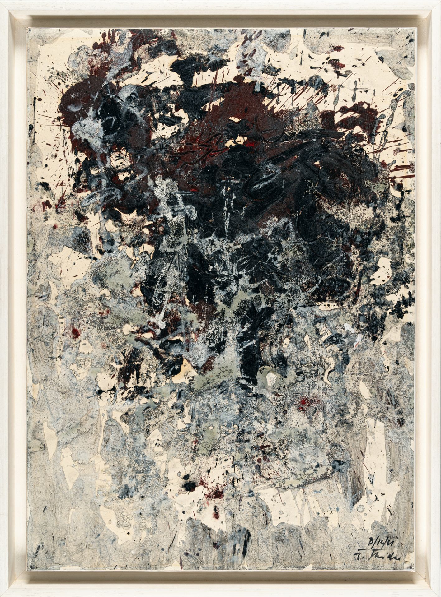 Fred Thieler, Untitled ("B/12/61").Mixed media on cardboard, laid down on canvas. (19)61. Ca. 70 x - Image 4 of 4