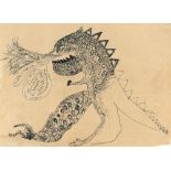 Jean Tinguely, Dragon (Tu es mon dragon).Ink on wove. (Around 1968). Ca. 19 x 27.5 cm.Taxation: