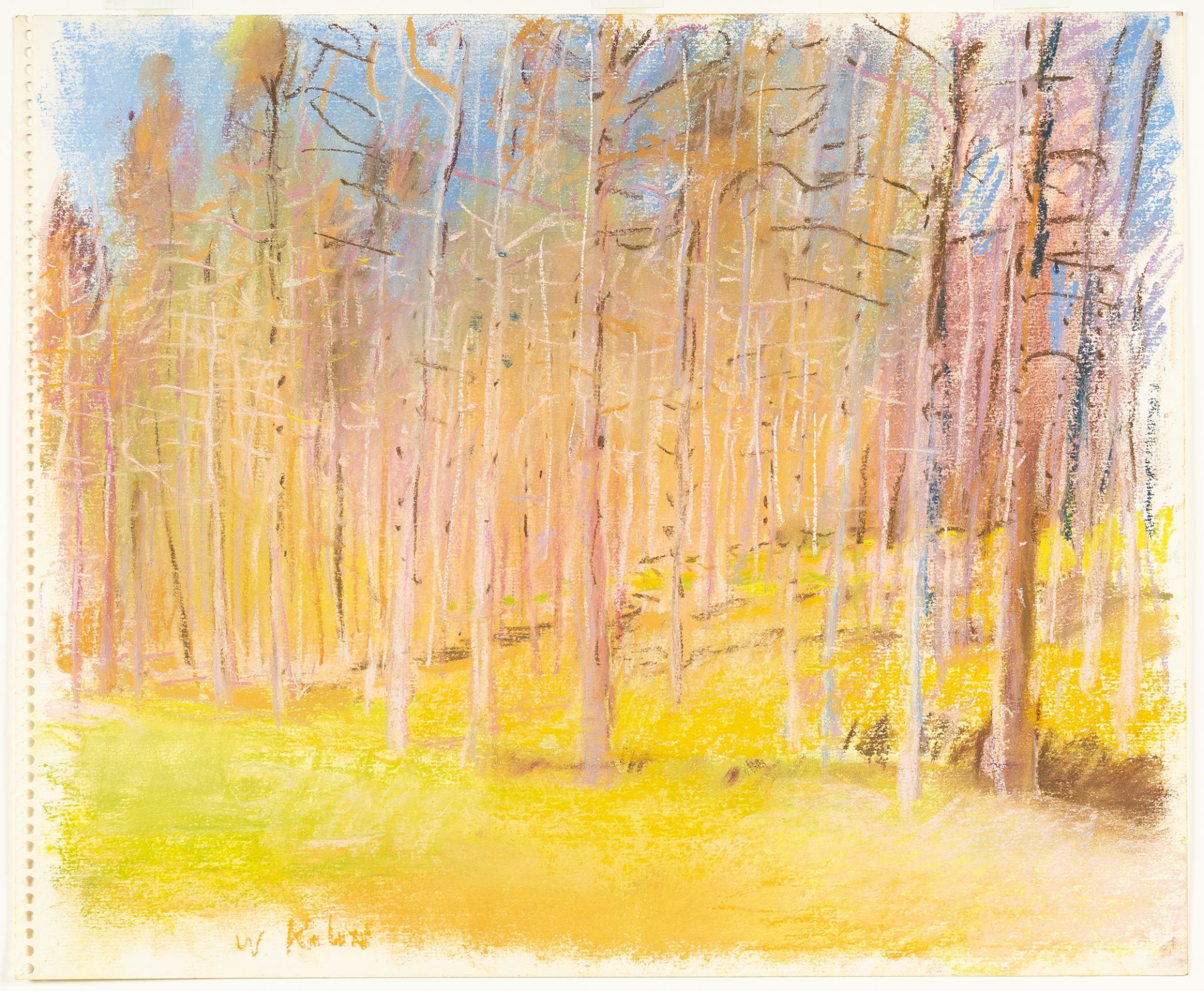 Wolf Kahn, Slight incline in a forest.Pastel on writing pad paper. (1999). Ca. 35 x 43 cm. Signed - Image 2 of 3