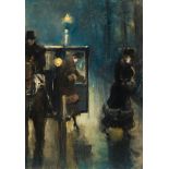 Lesser Ury, Street scene by night, Berlin (possibly Bellevuestrasse).Pastel on cardboard. 1889.