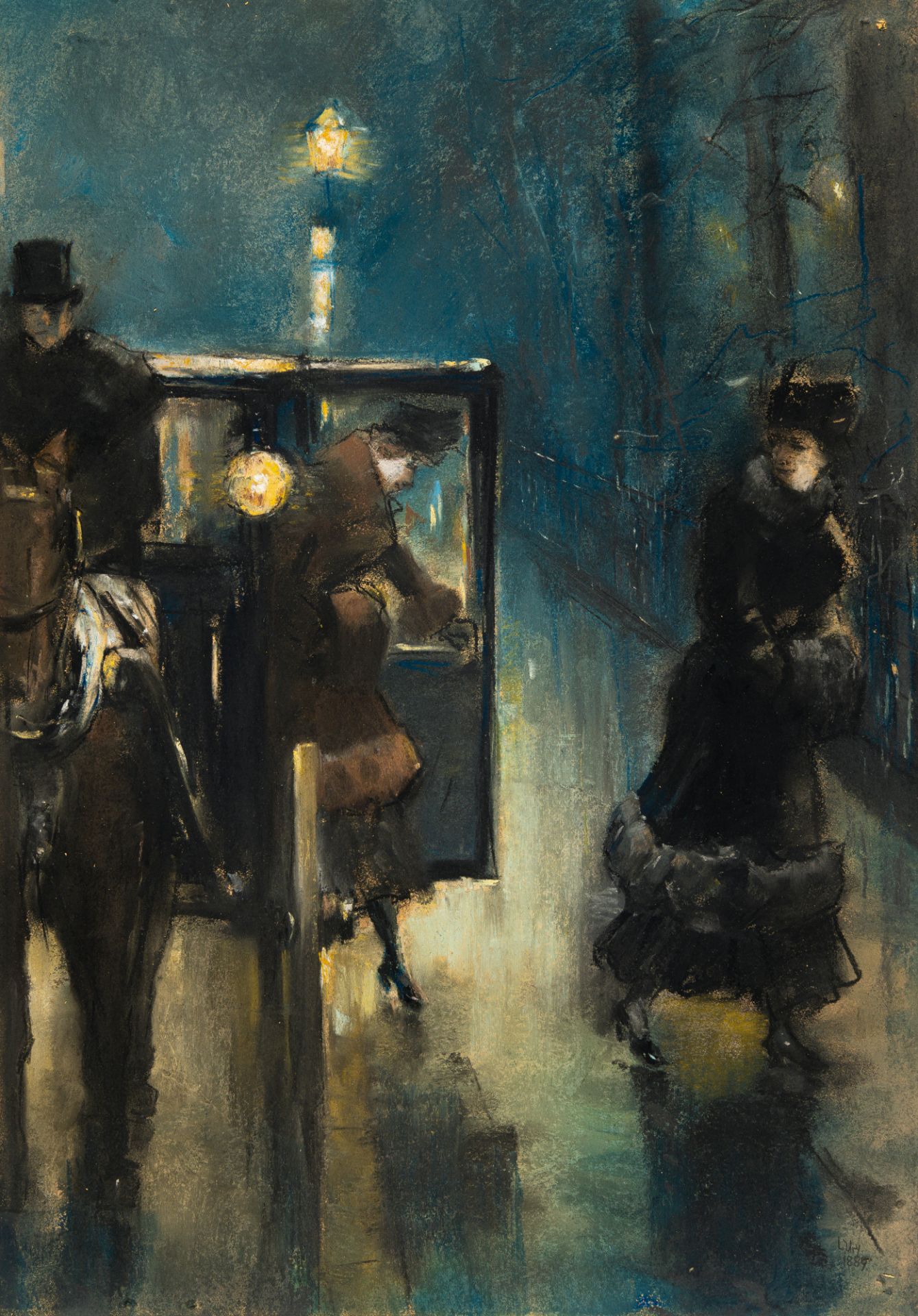 Lesser Ury (1861 Birnbaum/Posen - Berlin 1931) – Nächtliche Straßenszene, Berlin (Bellevuestraße?)