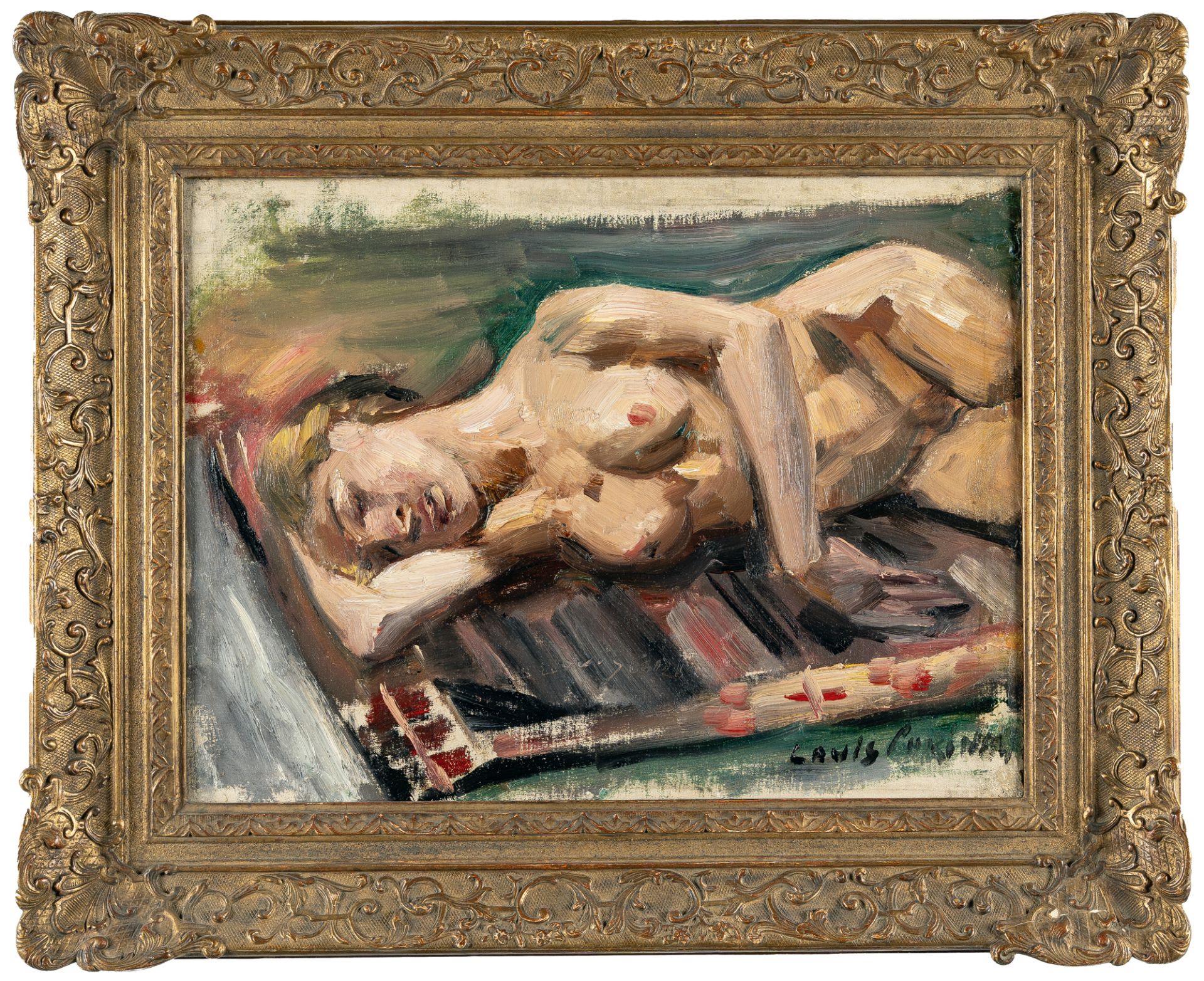 Lovis Corinth, Female demi-nude.Oil on canvas, relined. (1913). Ca. 35.5 x 47.5 cm. Signed lower - Image 2 of 4