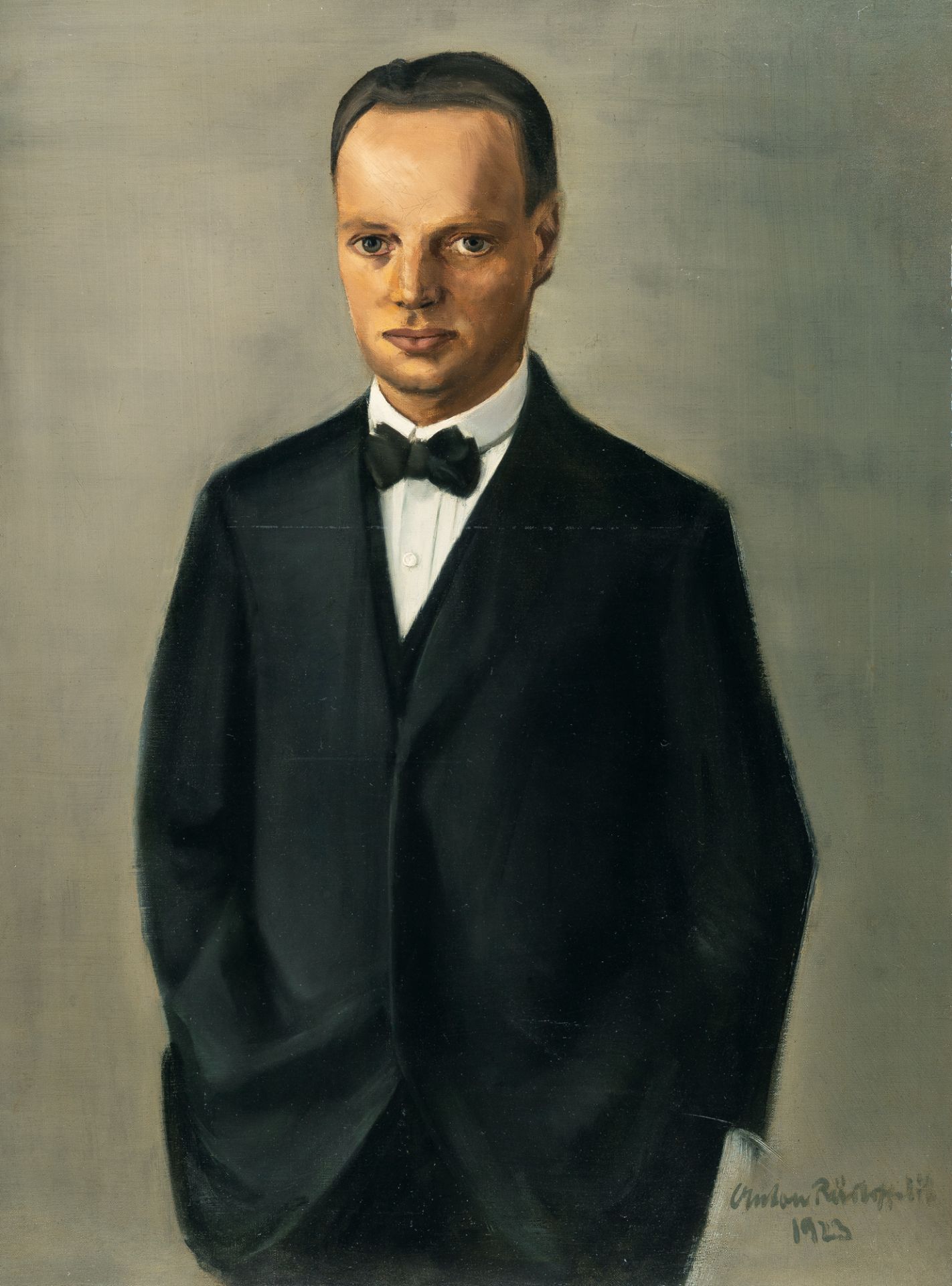 Anton Räderscheidt, Portrait of Dr. Georg Lüttke.Oil on canvas, relined. 1923. Ca. 90 x 67 cm.