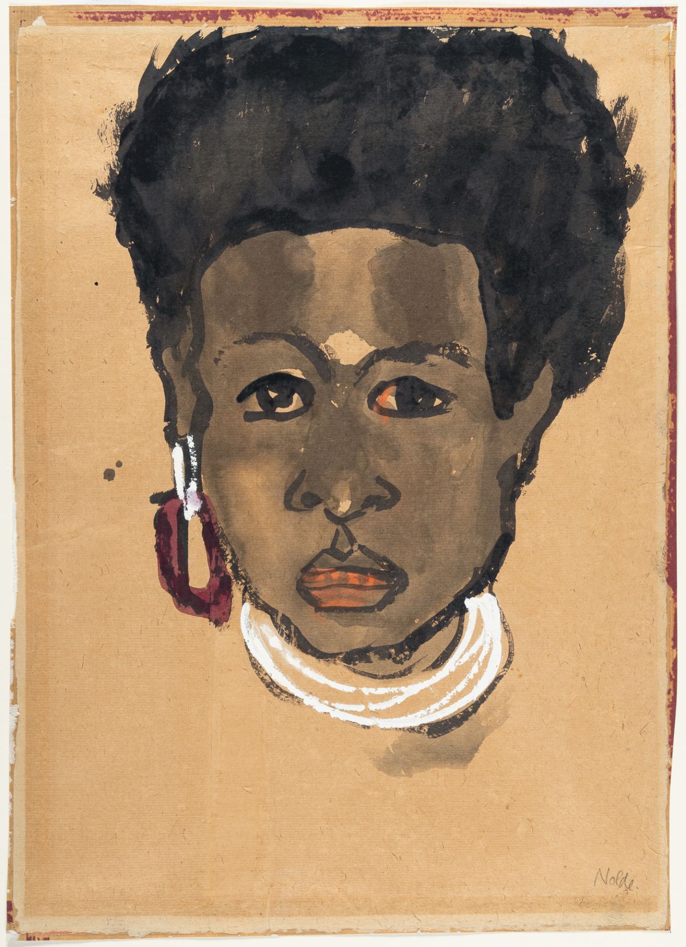 Emil Nolde, Portrait of a South Sea islander (en face).Watercolour, opaque white and brush and - Image 5 of 5