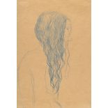 Gustav Klimt, Bust of an old woman facing right.Blue coloured pencil on cream wove. (Ca. 1903).