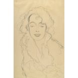 Gustav Klimt, Portrait of a lady facing forwards.Pencil and coloured pencil on cream Simili
