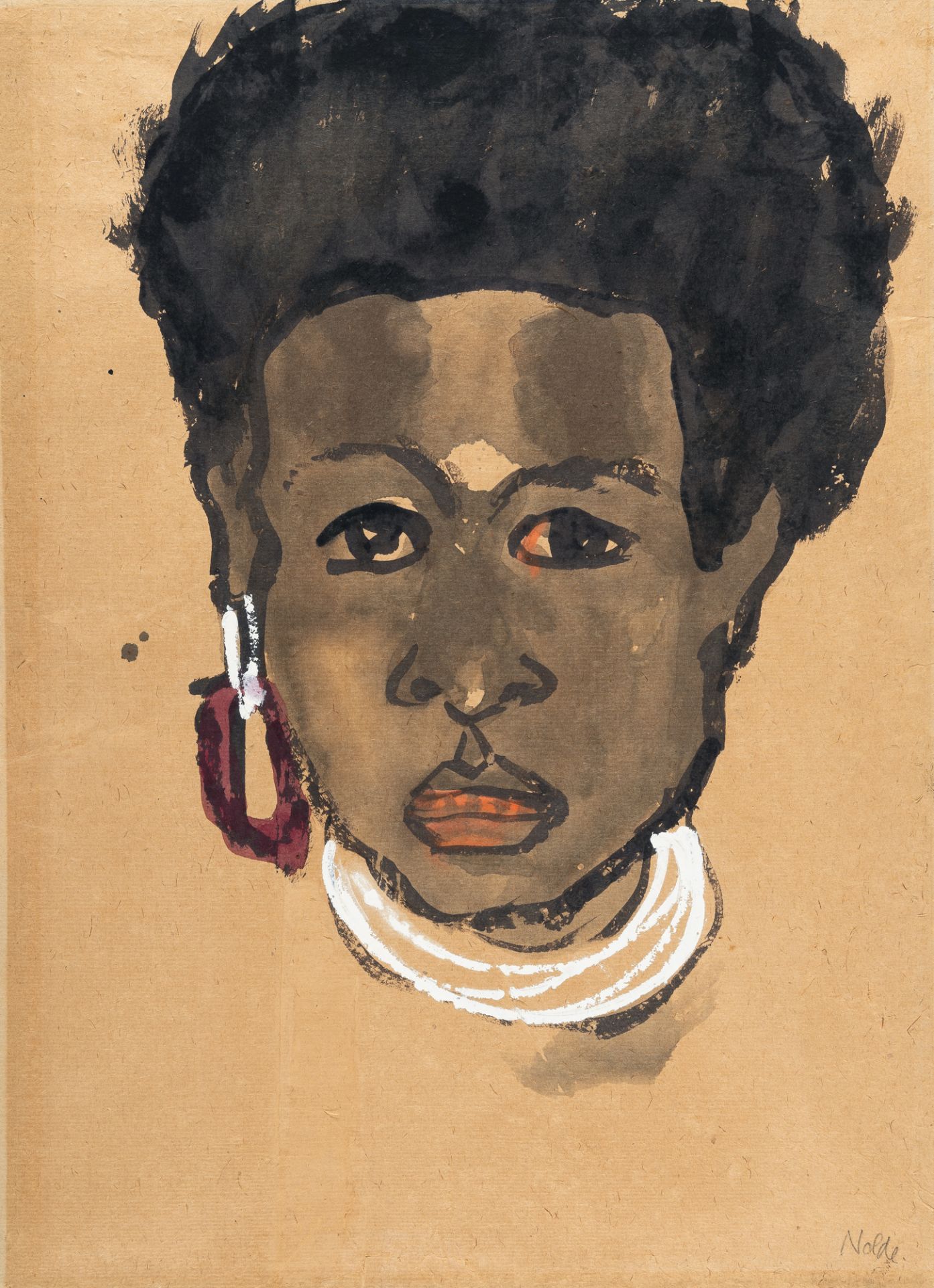 Emil Nolde, Portrait of a South Sea islander (en face).Watercolour, opaque white and brush and