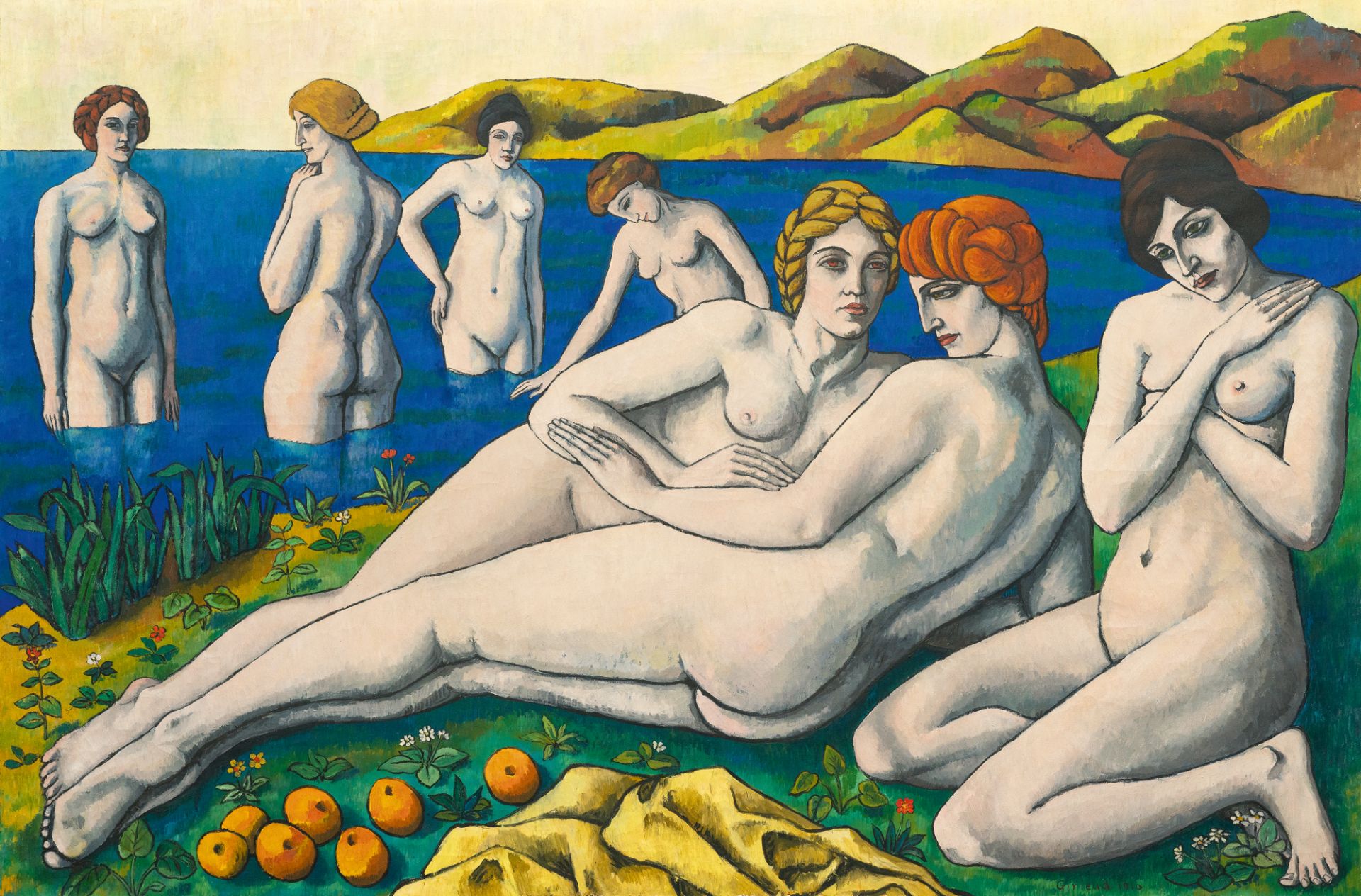 Pierre-Paul Girieud, Grand Lesbos (Baigneuses).Oil on canvas. 1910. Ca. 150 x 225 cm. Signed and