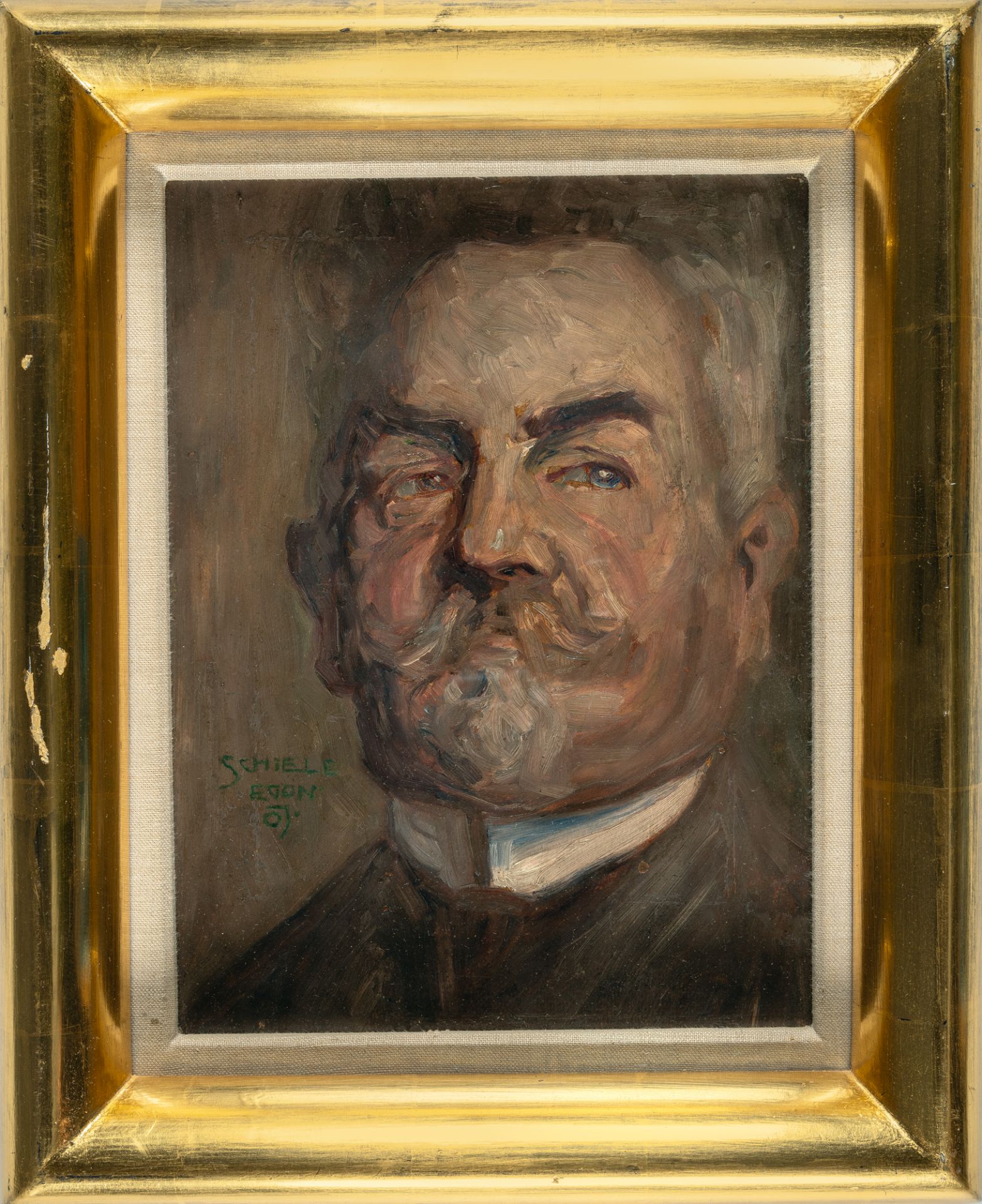 Egon Schiele, Head of a bearded man I (Leopold Czihaczek).Oil on cardboard. (19)07. Ca. 33 x 25 - Image 3 of 5