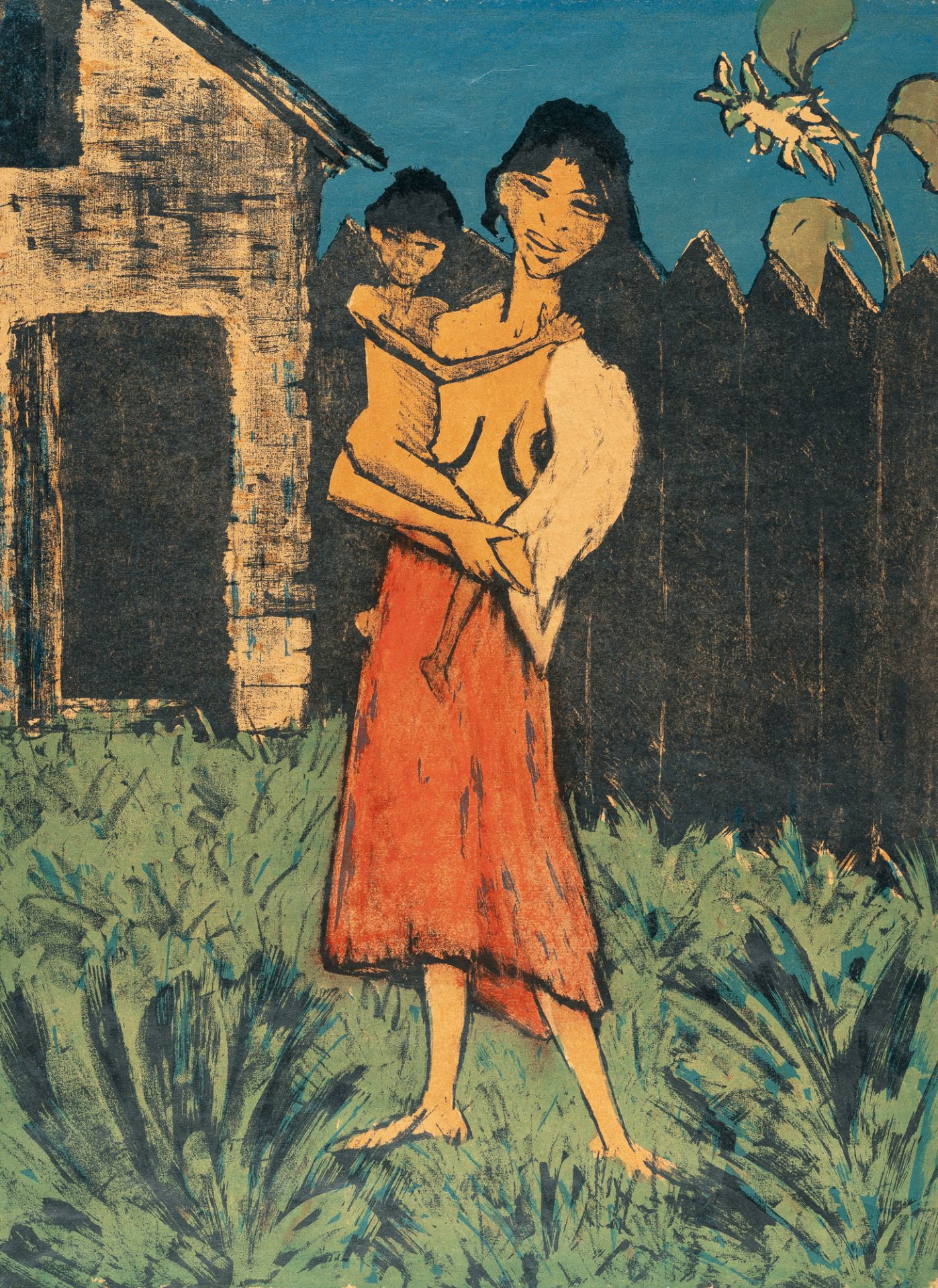 Otto Mueller (1874 Liebau/Schlesien - Breslau 1930) – Stehende Zigeunerin mit Kind auf dem Arm