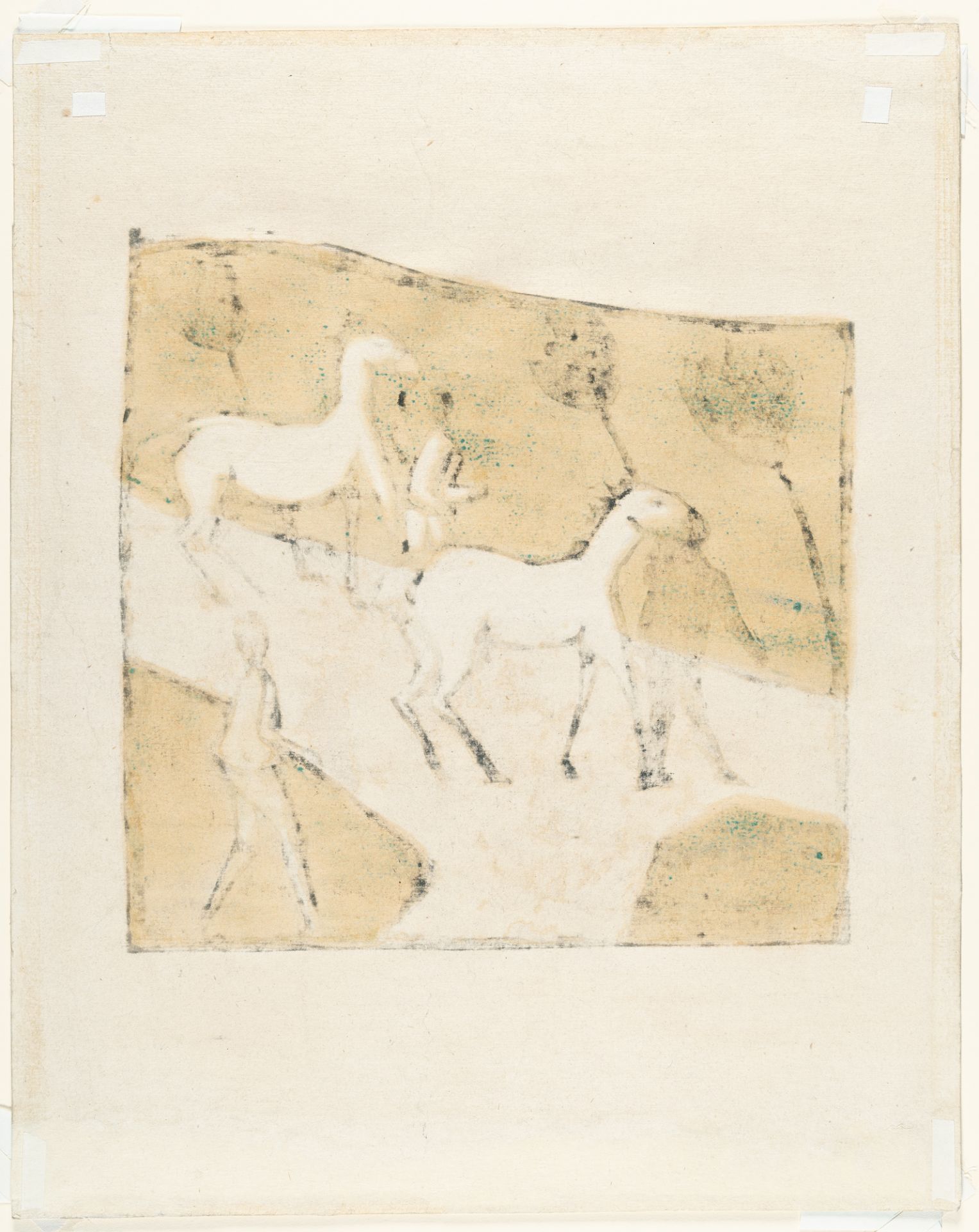 Erich Heckel, White horses.Woodcut in colours on cream blotting paper. (19)12. Ca. 31 x 31 cm (sheet - Image 2 of 3