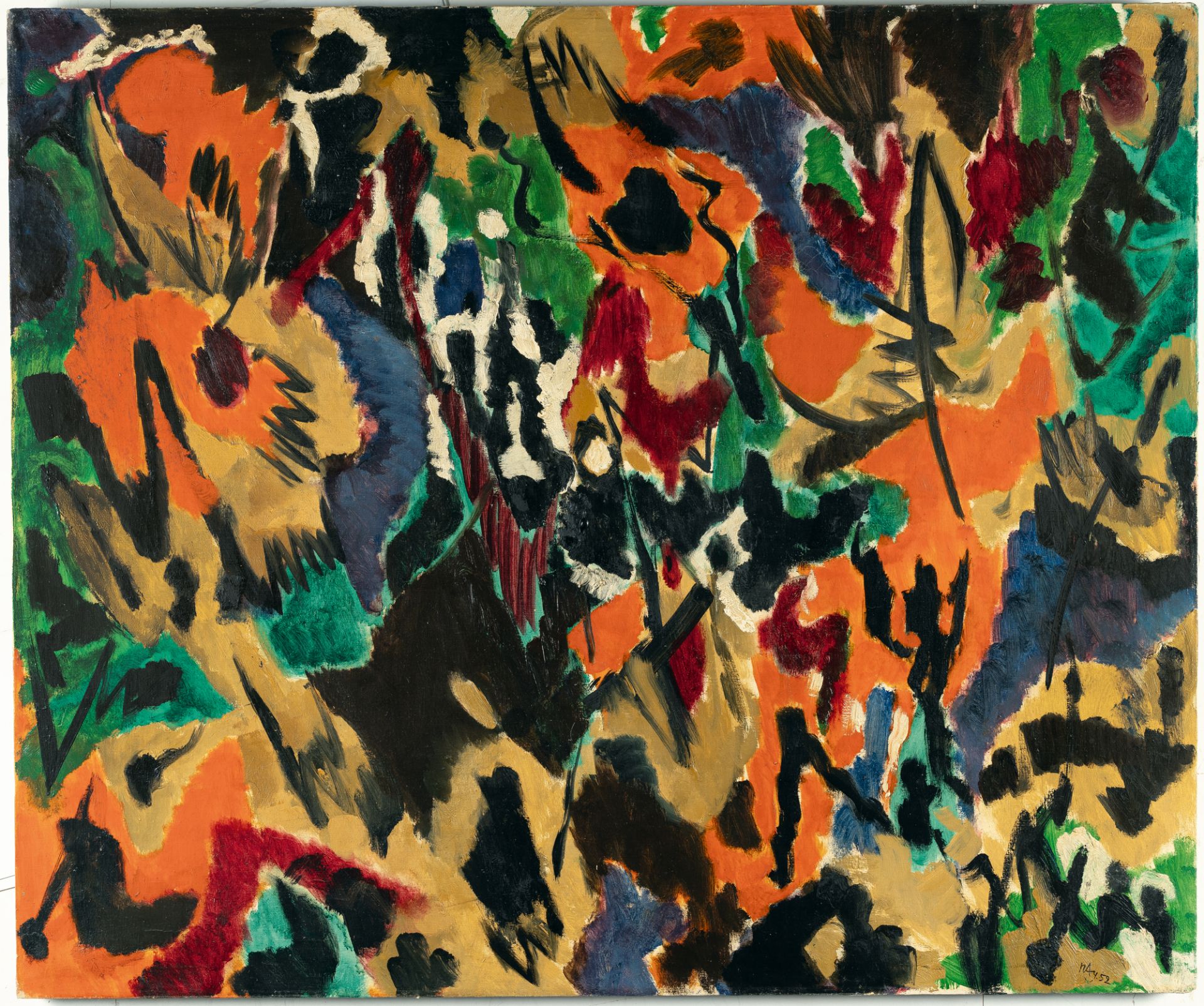 Ernst Wilhelm Nay, Orange mercurial.Oil on canvas. (19)52. Ca. 100 x 119.5 cm. Signed and dated - Image 4 of 4