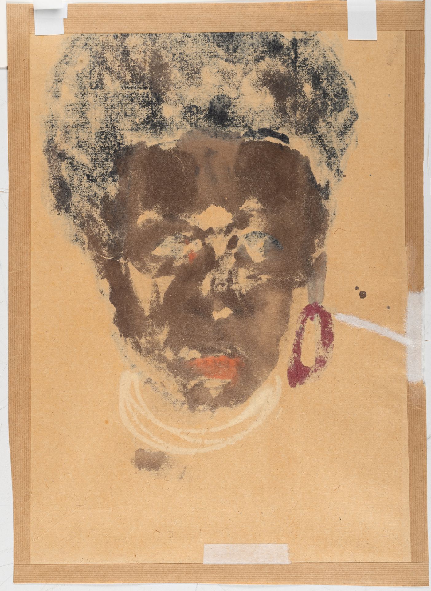 Emil Nolde, Portrait of a South Sea islander (en face).Watercolour, opaque white and brush and - Image 4 of 5