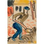 Karl Schmidt-Rottluff, Working man (Postcard).Watercolour and ink on fine wove cardboard. (1921).