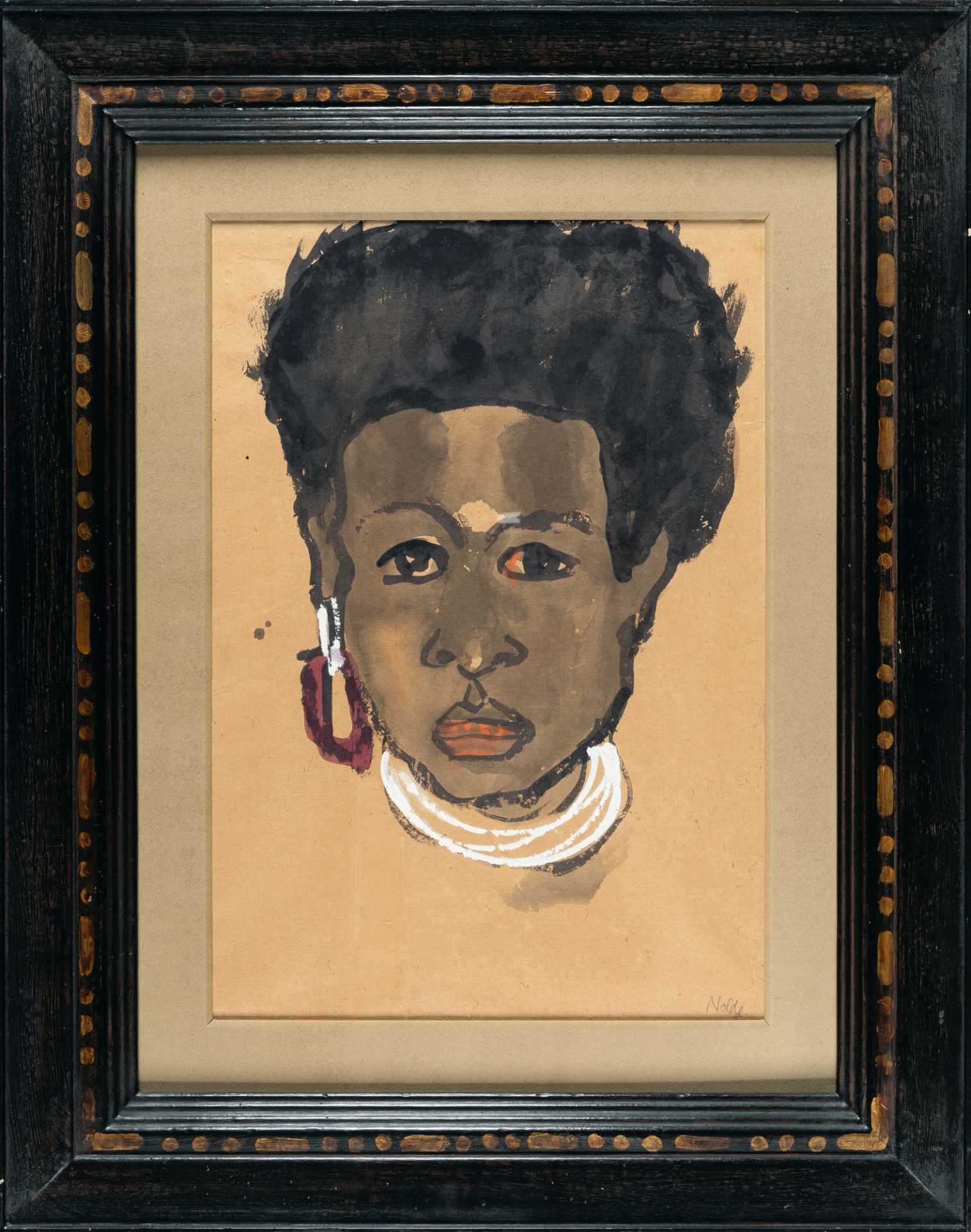Emil Nolde, Portrait of a South Sea islander (en face).Watercolour, opaque white and brush and - Image 3 of 5