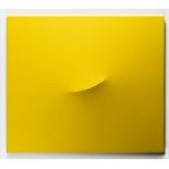 Turi Simeti, Segno Giallo.Acrylic on moulded canvas. (1971). Ca. 70.5 x 81 cm. Signed and dated on