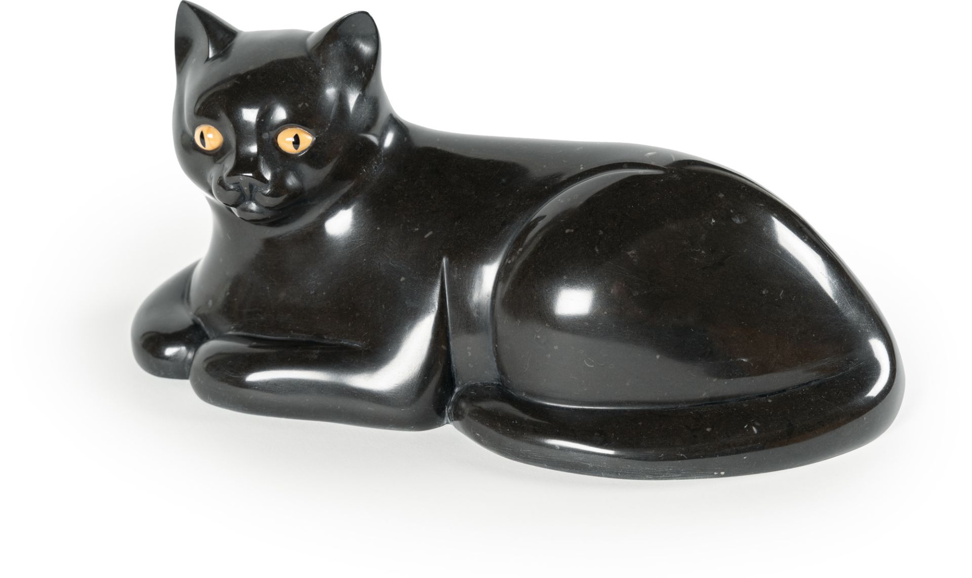François-Xavier Lalanne, Le chat.Black and yellow marble. (Around 1990). Ca. 15 x 31 x 16 cm. A