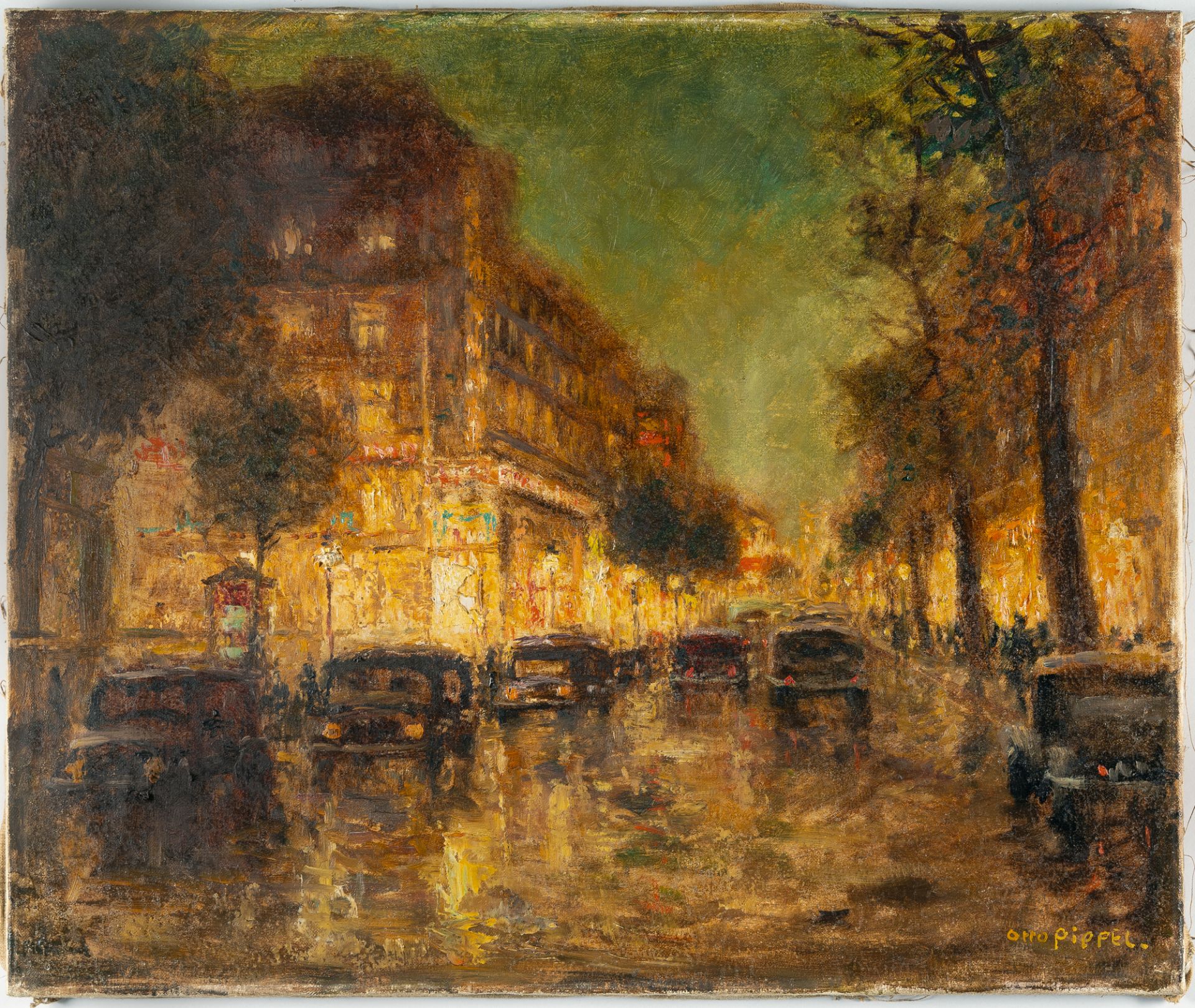 Otto Eduard Pippel, Street scene by night (Berlin by night).Oil on canvas. (Ca. 1920s). Ca. 50.5 x - Image 4 of 4