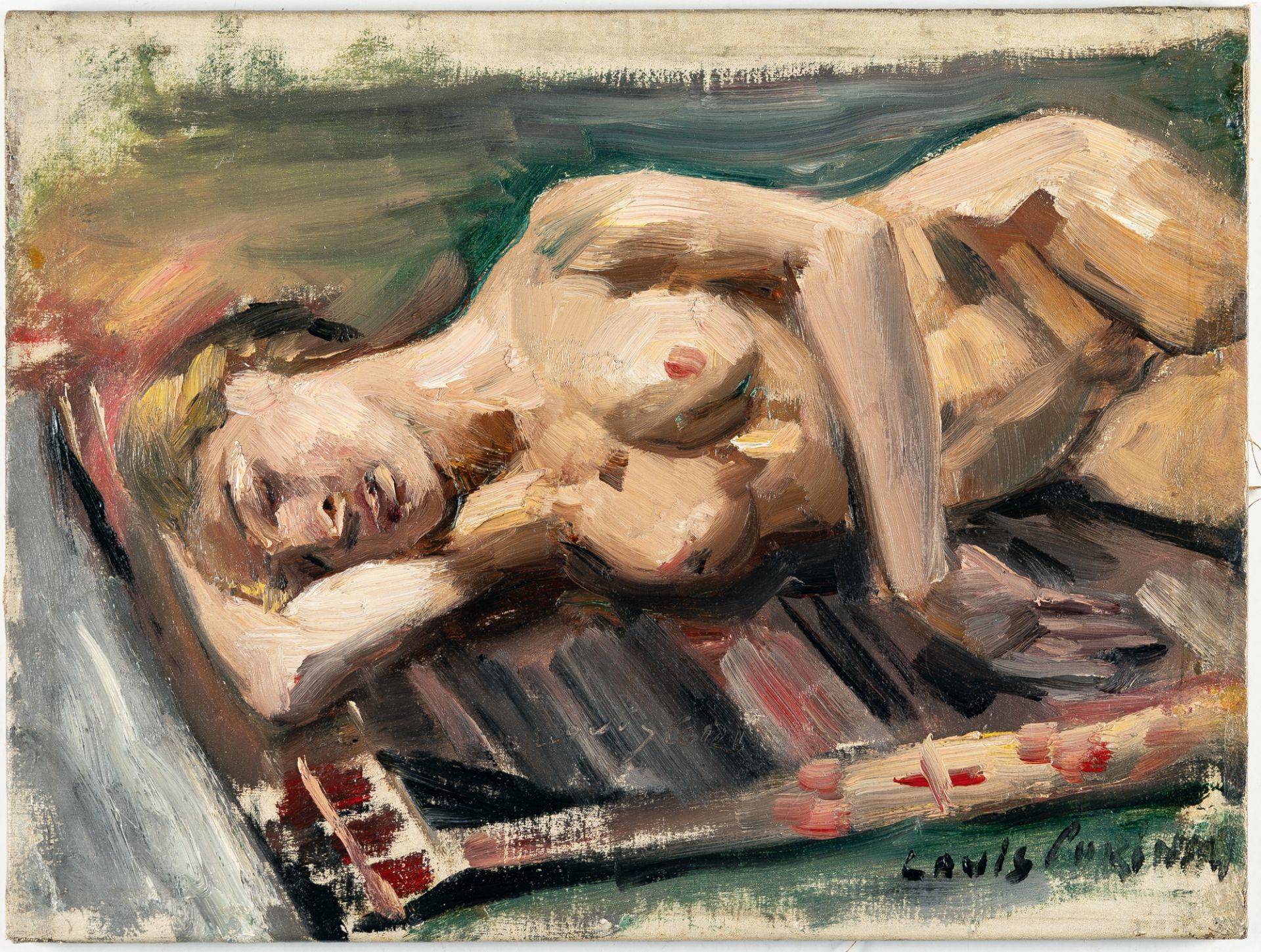 Lovis Corinth, Female demi-nude.Oil on canvas, relined. (1913). Ca. 35.5 x 47.5 cm. Signed lower - Image 4 of 4