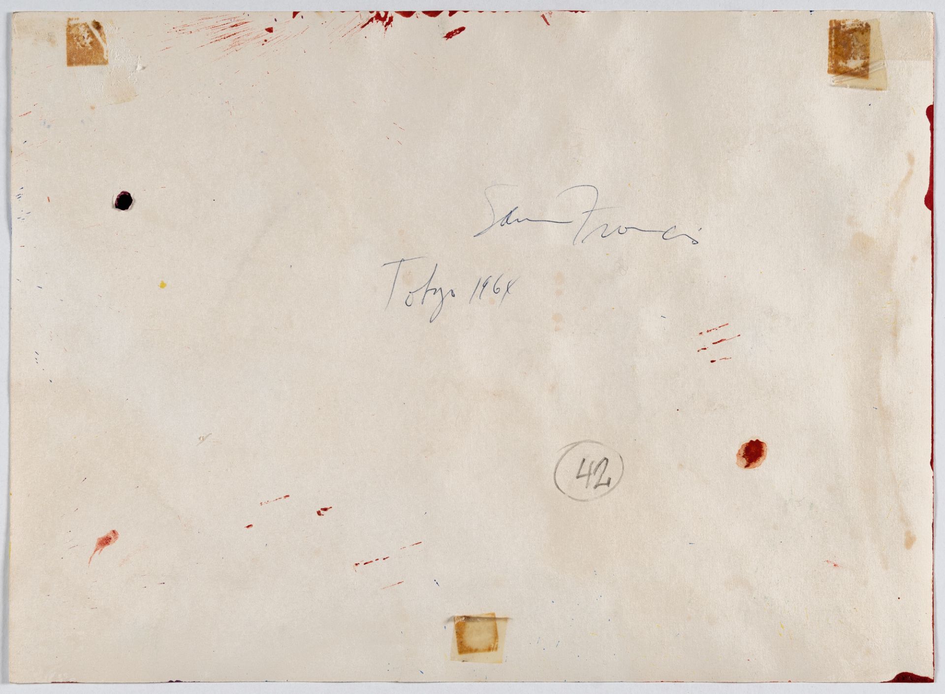 Sam Francis, Untitled ("Tokyo").Mixed media with gouache and watercolour on wove. 1964. Ca. 24 x - Image 3 of 3
