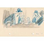Lyonel Feininger, Discussion at a beer table.Coloured pencil and pencil on faintly squared