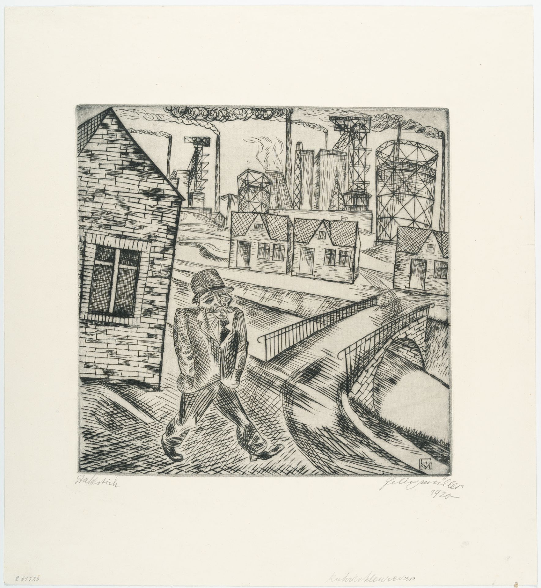 Conrad Felixmüller, „Ruhrkohlerevier“ (Coal quarry in the Ruhr).Etching on firm wove. 1920. Ca. 34 x - Image 2 of 3
