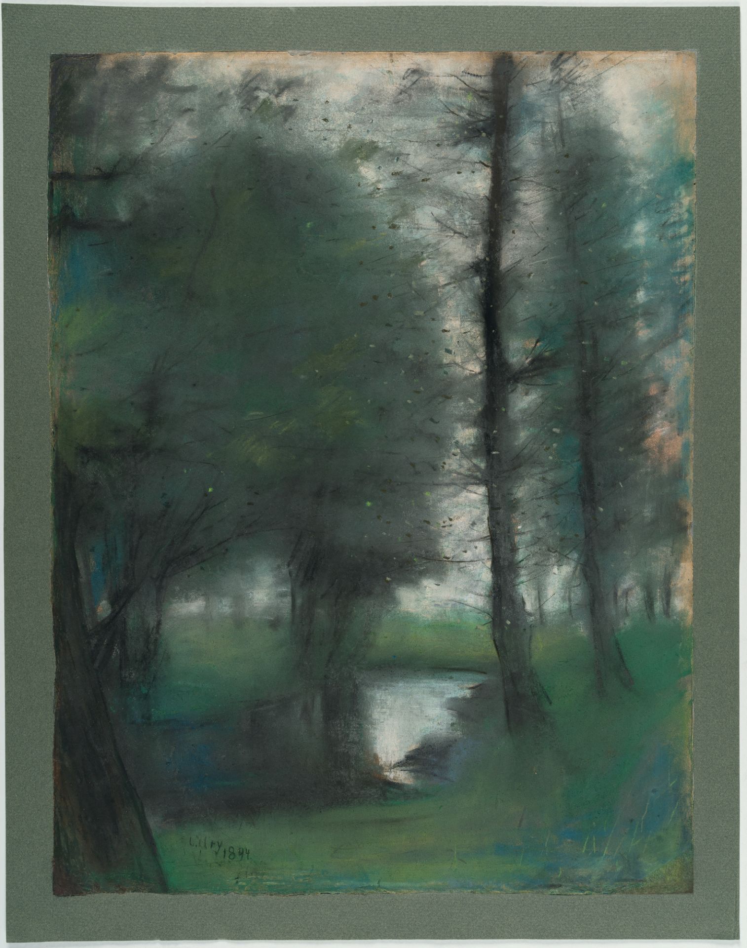Lesser Ury, Landscape with a stream in the Mark.Pastel on paper, laid down on mount. 1894. Ca. 47 - Image 2 of 4