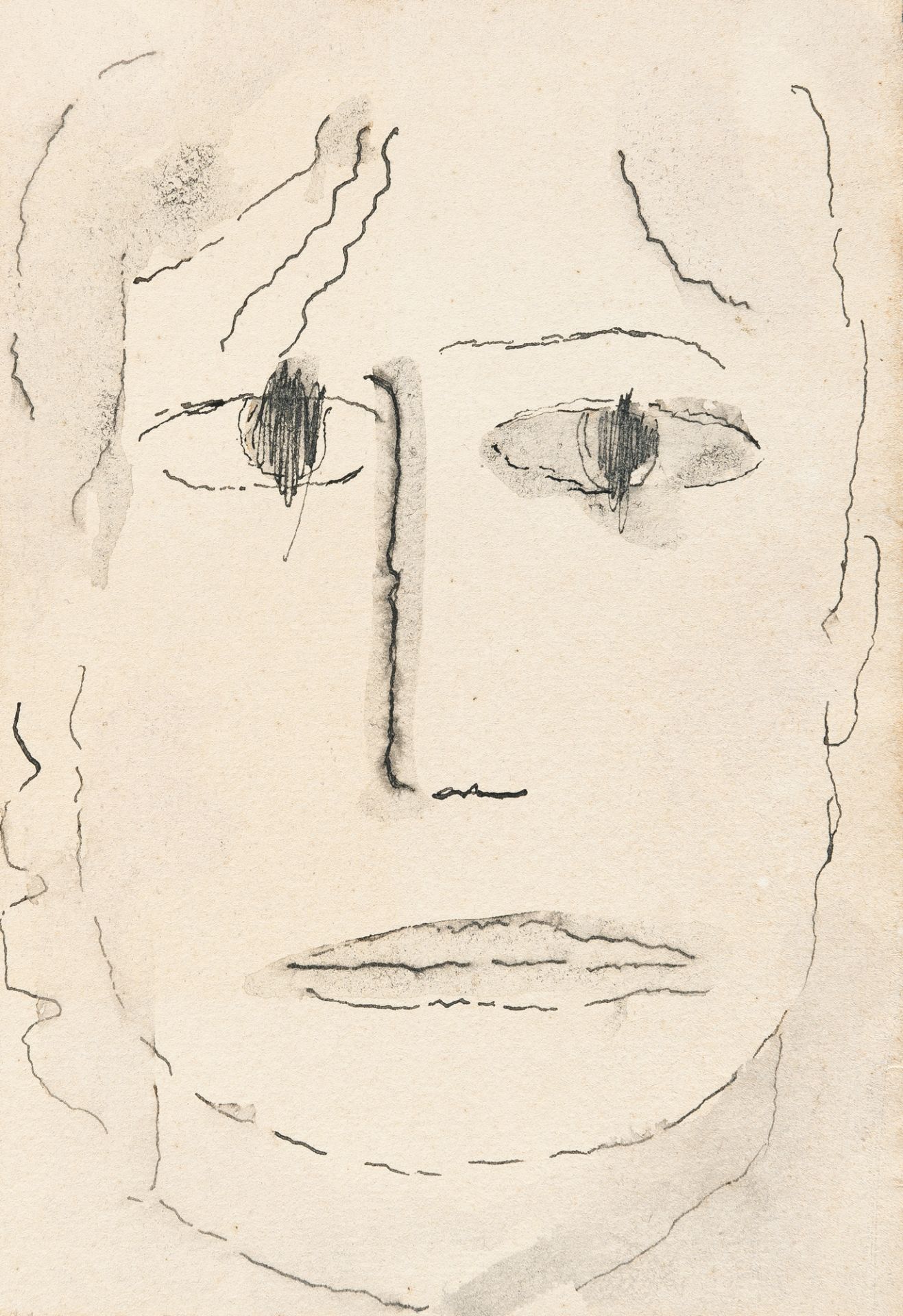 Alexej von Jawlensky, Untitled (Head seen from the front with open eyes).Black ink on firm cream