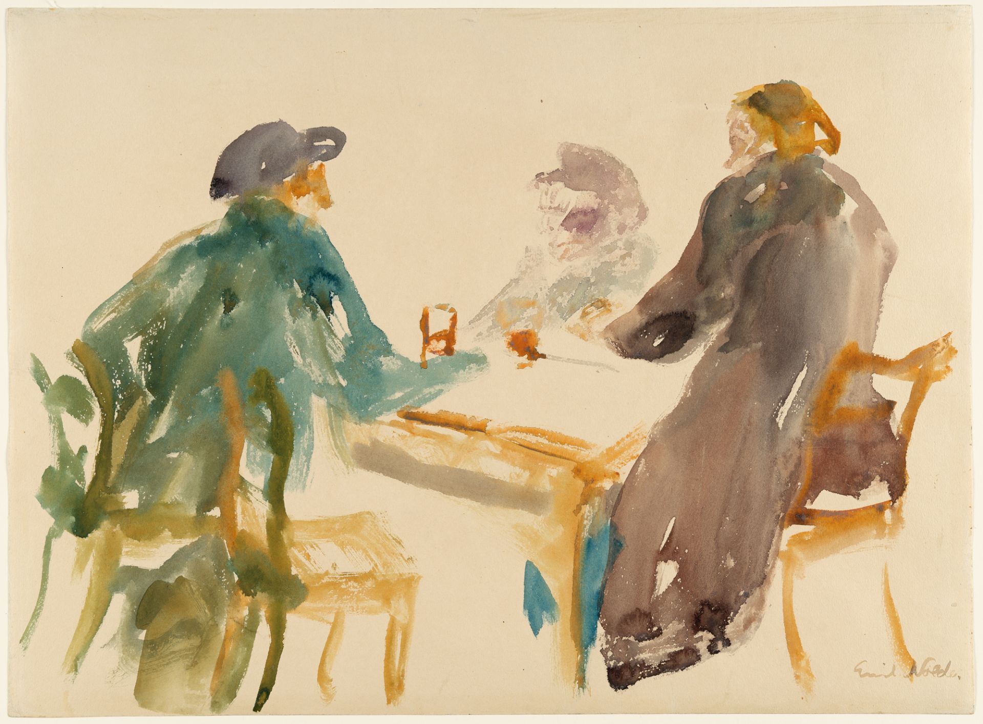 Emil Nolde, Tavern scene (Cospeda).Watercolour on cream wove. (1908). Ca. 36 x 49 cm. Signed lower - Image 2 of 3