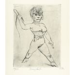 Otto Dix, „Dompteuse“ (Female tamer).Etching with drypoint on heavy wove paper. (1922). Ca. 39.5 x